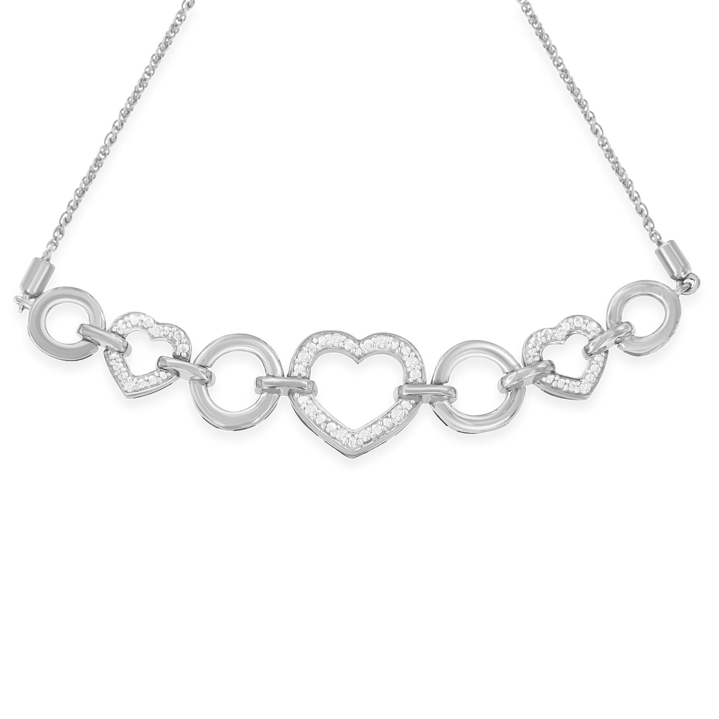 .925 Sterling Silver Diamond Accent Interlinking Triple Heart 4”-10”