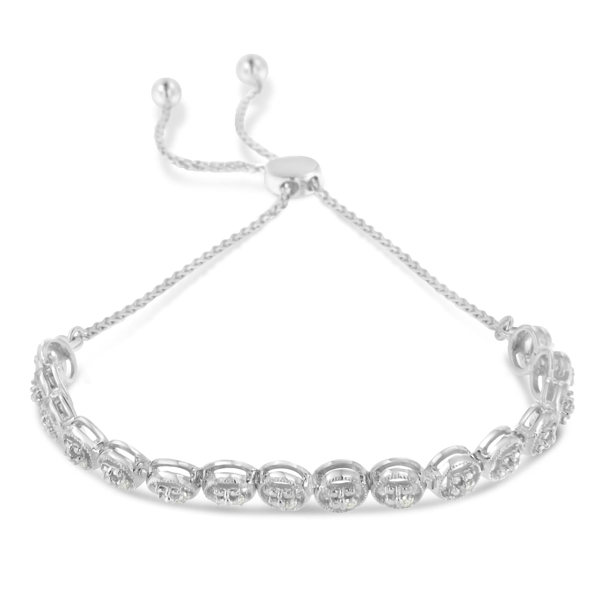 Sterling Silver Diamond Bolo Bracelet (0.1 cttw I-J Color I3 Clarity)