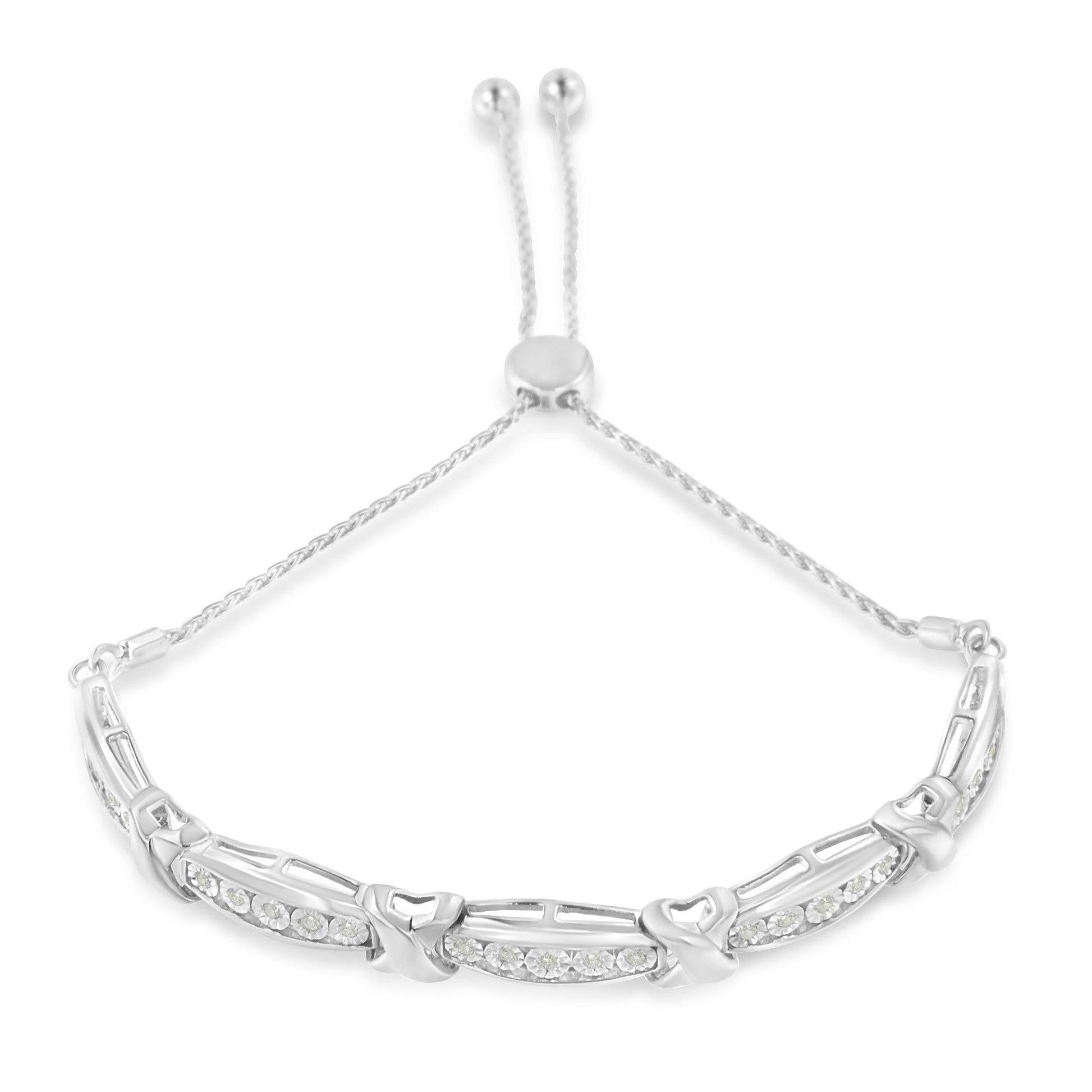 Round-Cut Diamond X & Tapered Bar Miracle-Set Bolo Bracelet (I-J Color I3