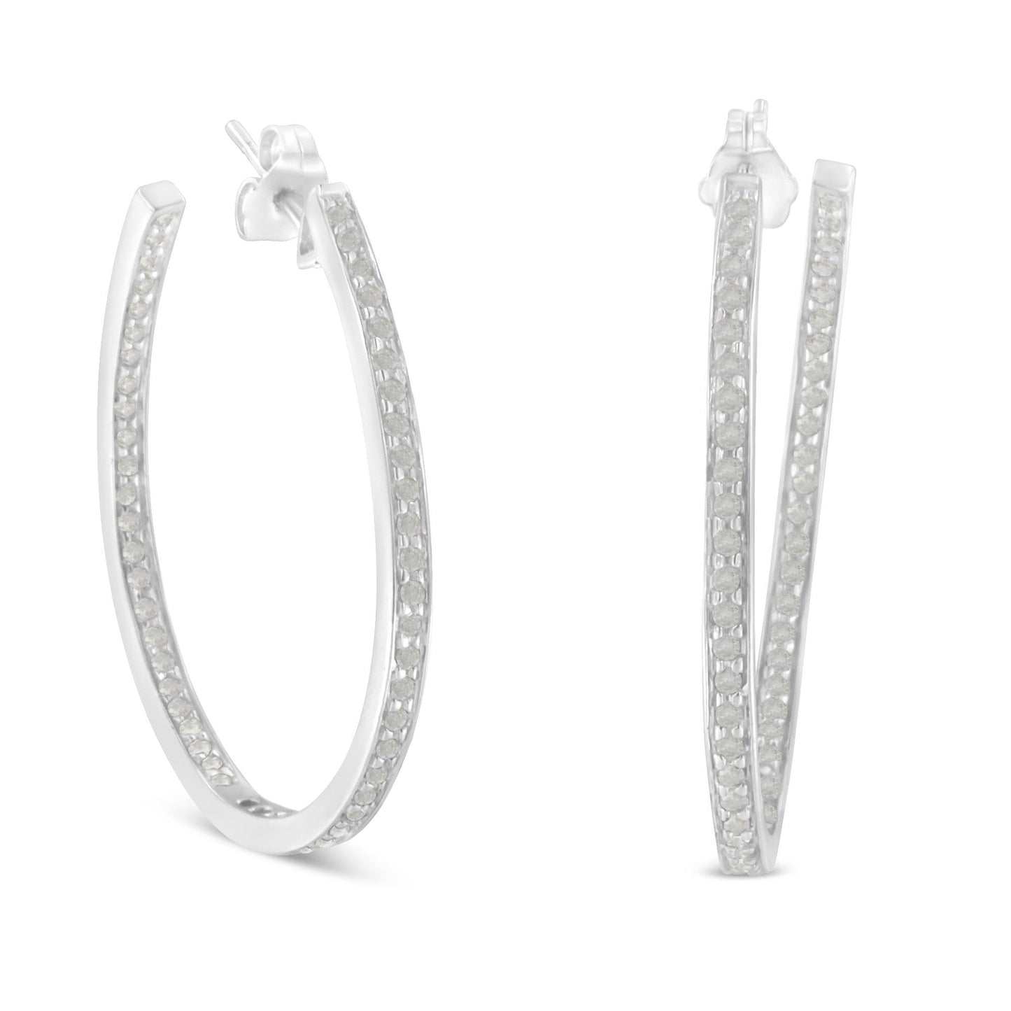 14K White Gold Round Diamond Hoop Earrings (1 cttw H-I Color I1-I2 Clarity)