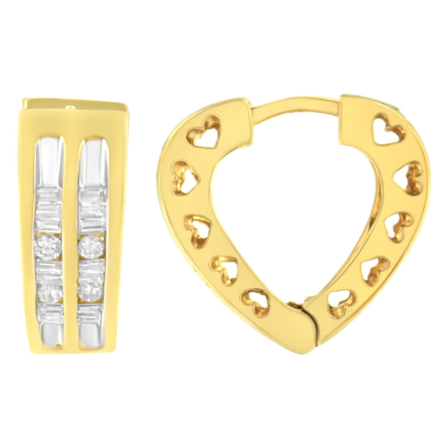 10K Yellow Gold 1/2 cttw Diamond Huggy Heart Hoop Earrings (I-J Clarity I2-I3