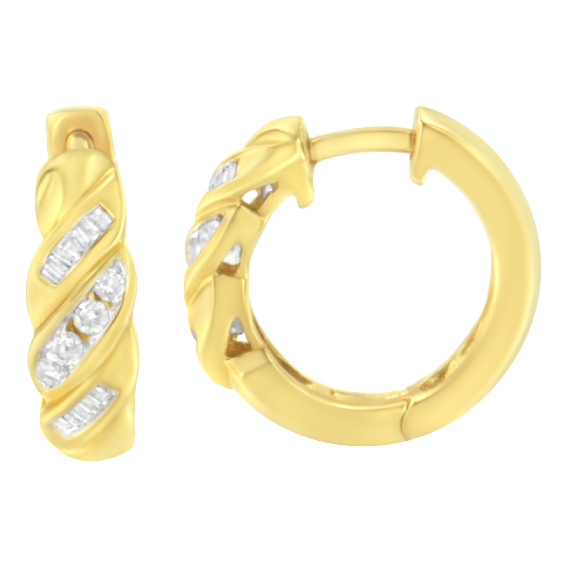 14K Yellow Gold 1/4 ct TDW Alternating 3 Row Baguette & Round Brilliant-Cut