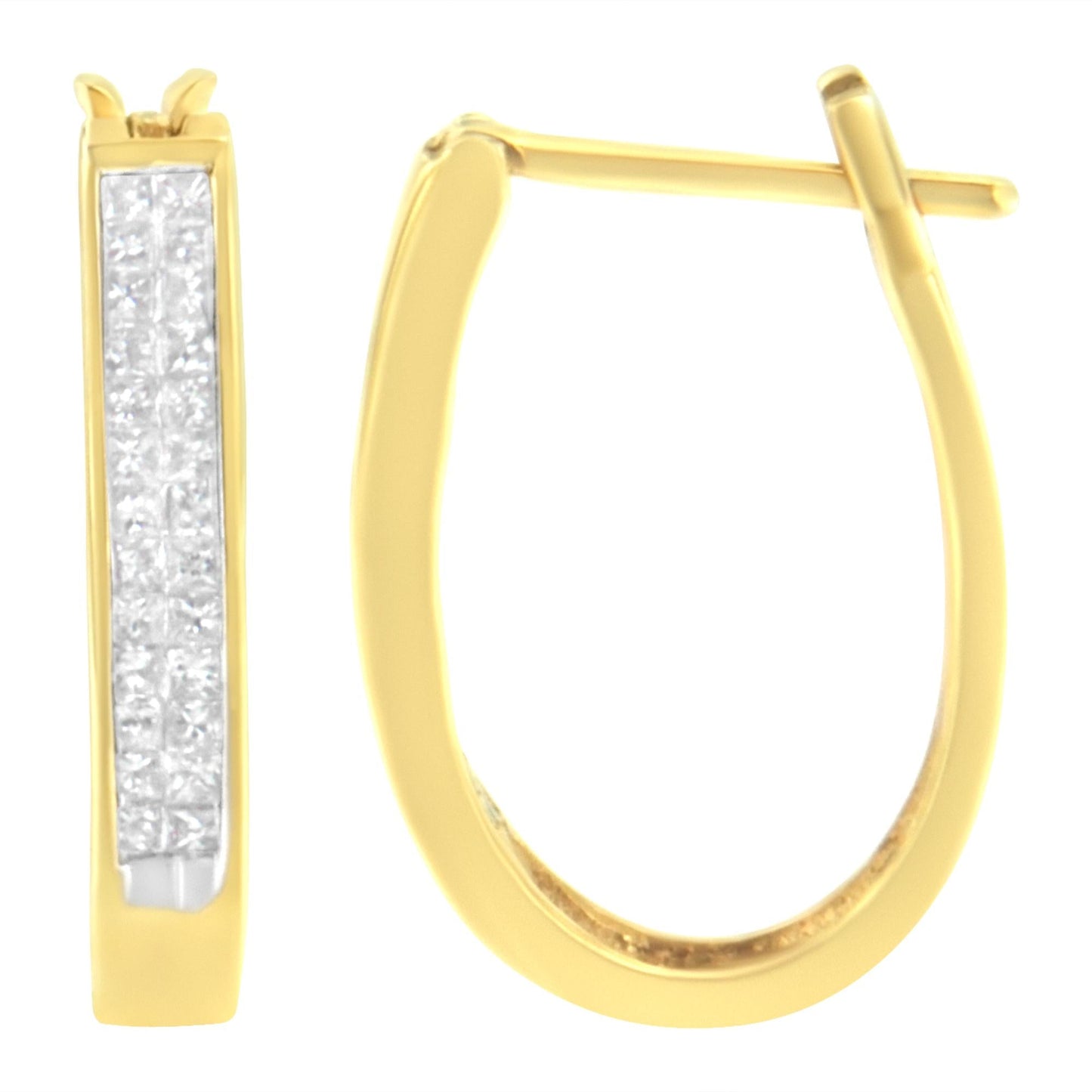 10K Yellow Gold 1/2 Cttw Invisible Set Princess-cut Diamond Hoop Earrings (H-I