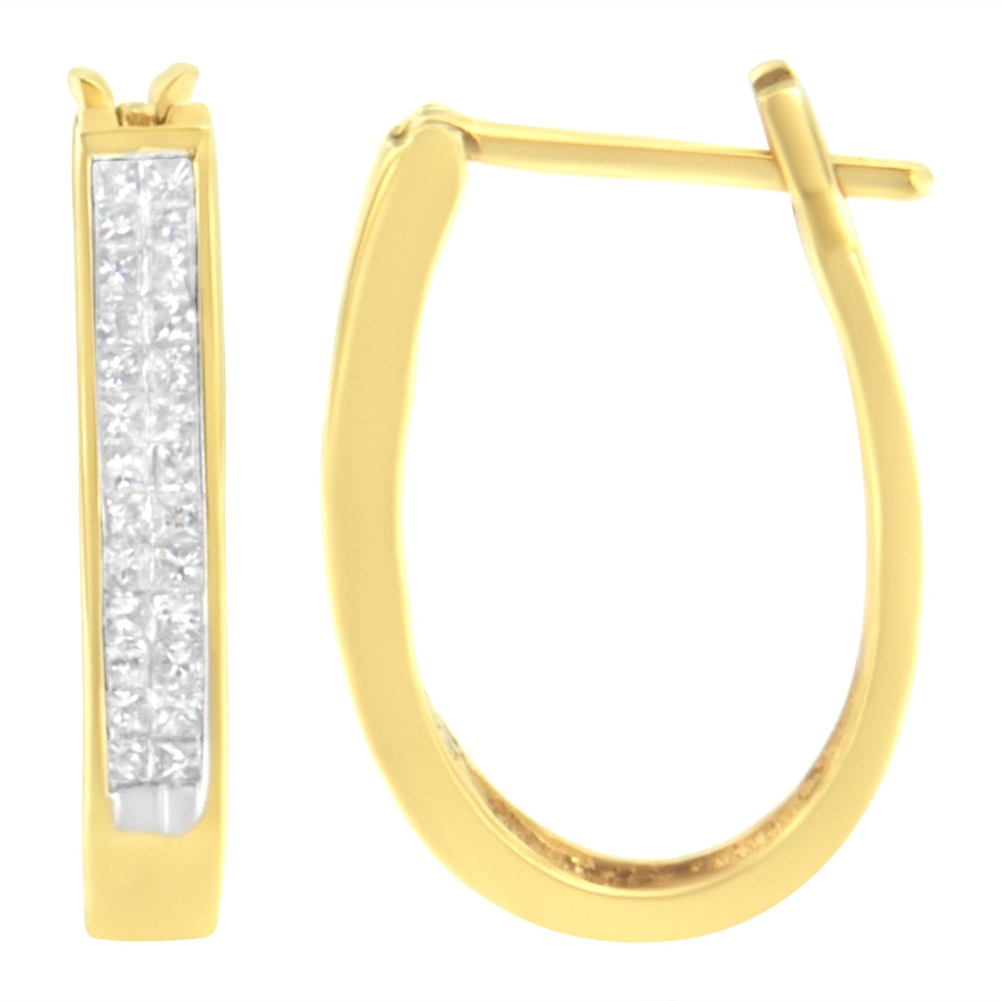 10K Yellow Gold 1/2 Cttw Invisible Set Princess-cut Diamond Hoop Earrings (H-I