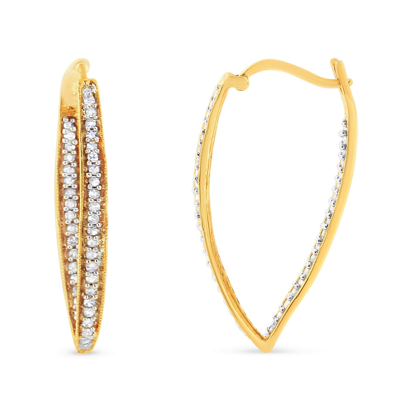 10K Yellow Gold 1/2 Cttw Round-Cut Diamond Modern Hoop Earrings (I-J Color