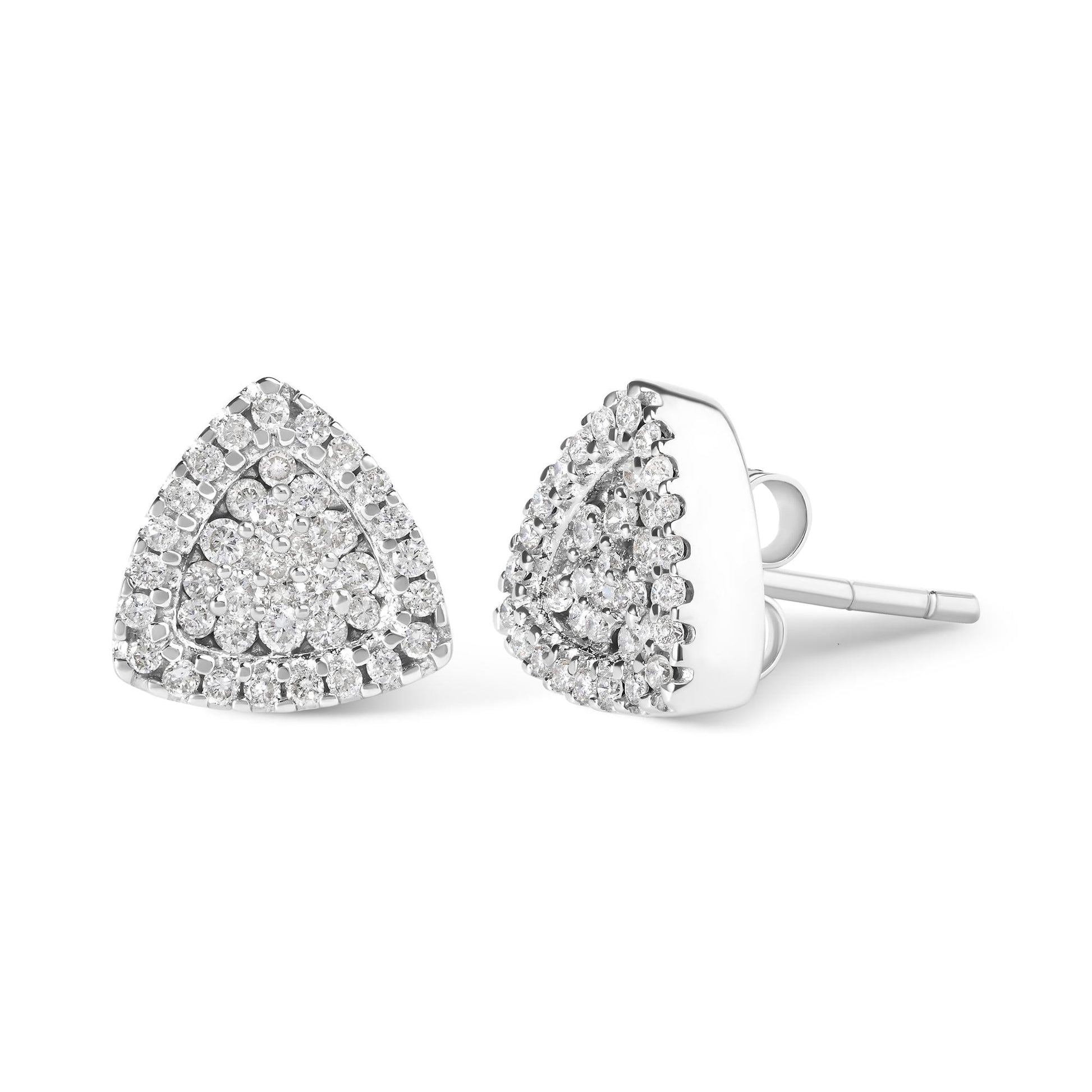 14K White Gold 1/2 cttw Trillion Shaped Diamond Stud Earrings (H-I Clarity