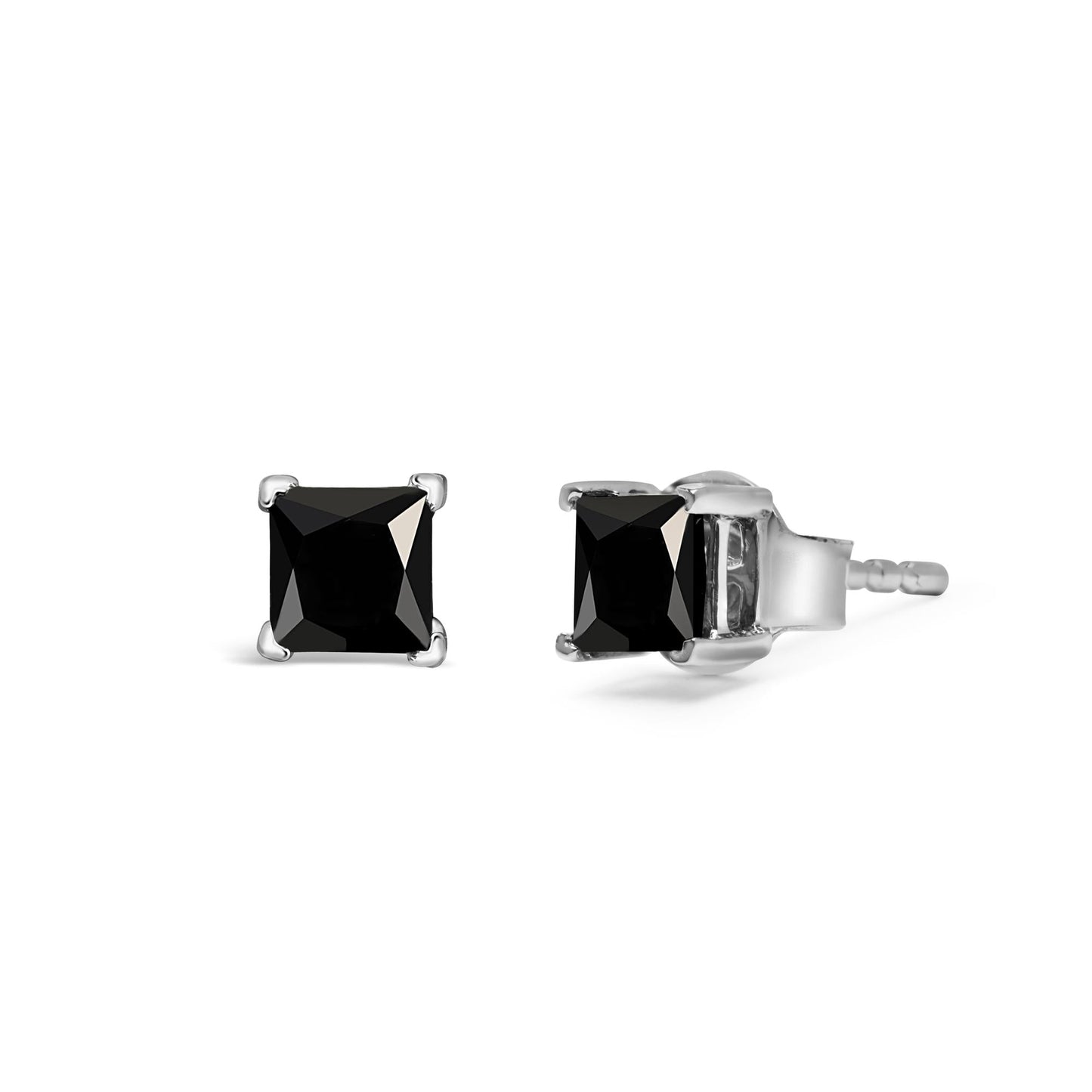 14K White Gold Princess-Cut Treated Black Diamond Classic 4-Prong Stud Earrings