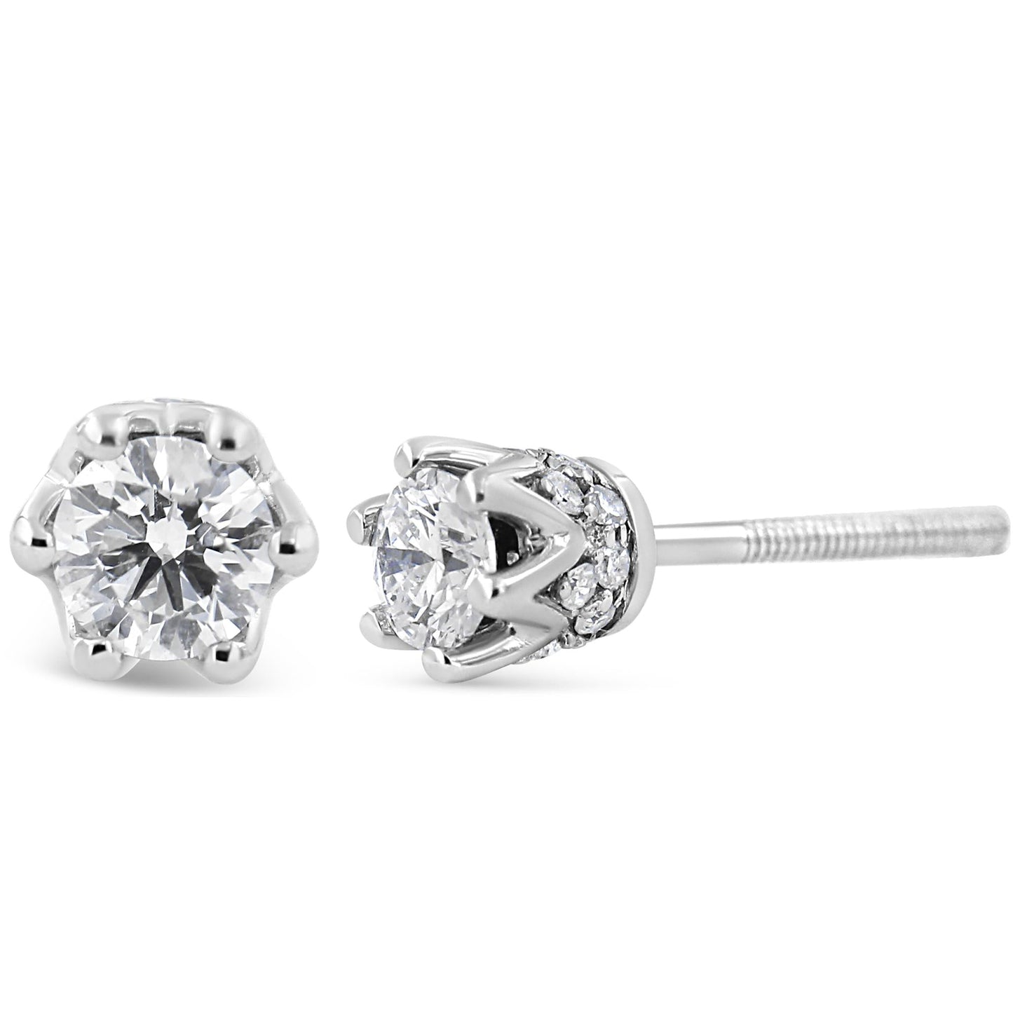 14K Gold 1/2 Cttw Round Diamond Crown Stud Earring (I-J Color I1-I2 Clarity)