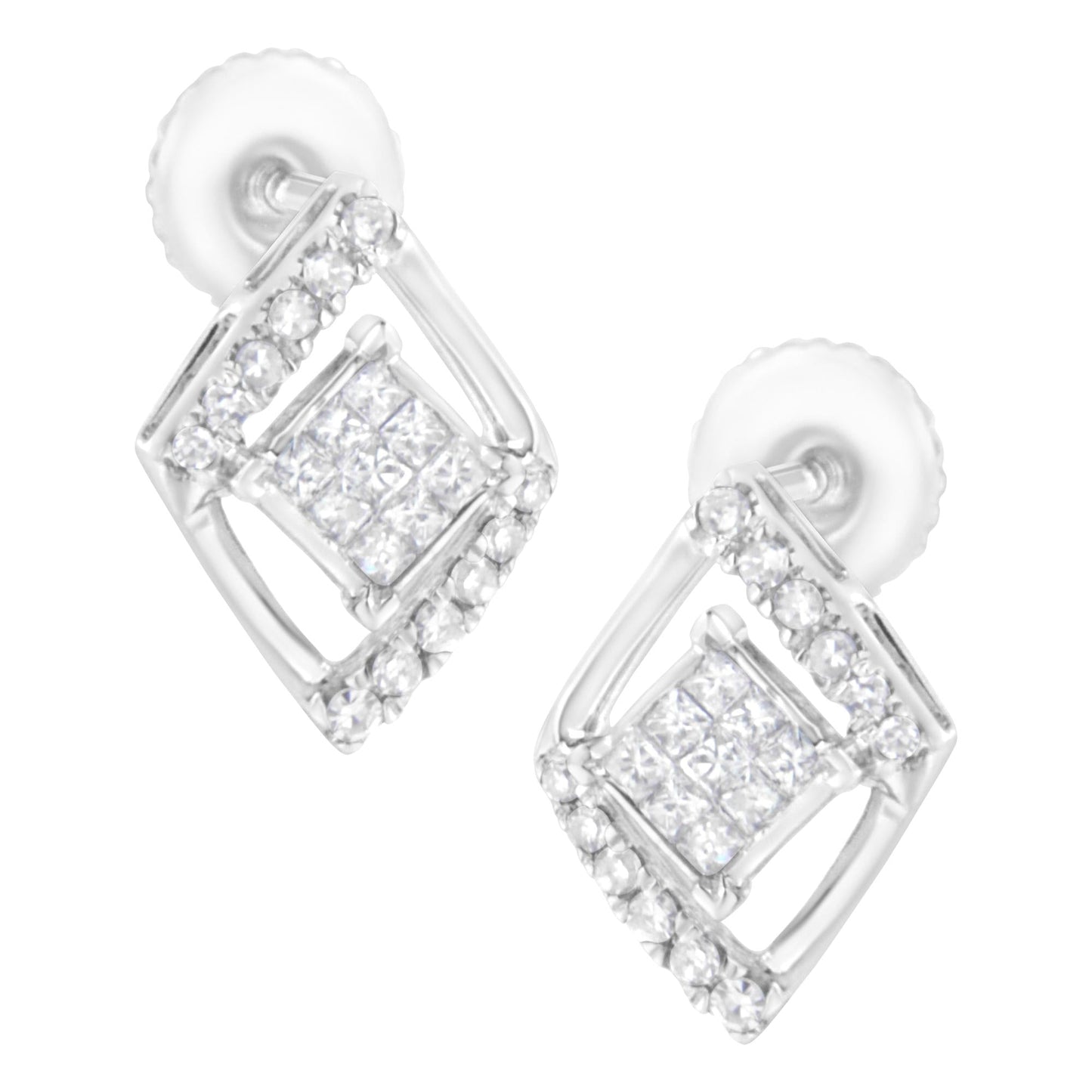 10K White Gold 1/3 cttw Princess-cut Diamond Double Triangle Composite Stud