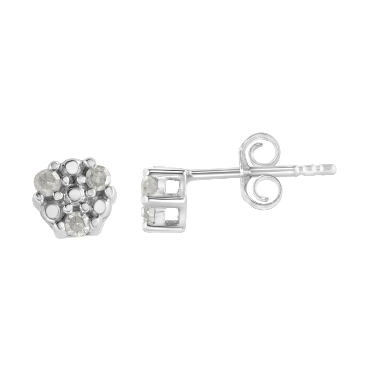 .925 Sterling Silver 1/10 cttw Prong Set Round-Cut Trio Diamond Stud Earrings