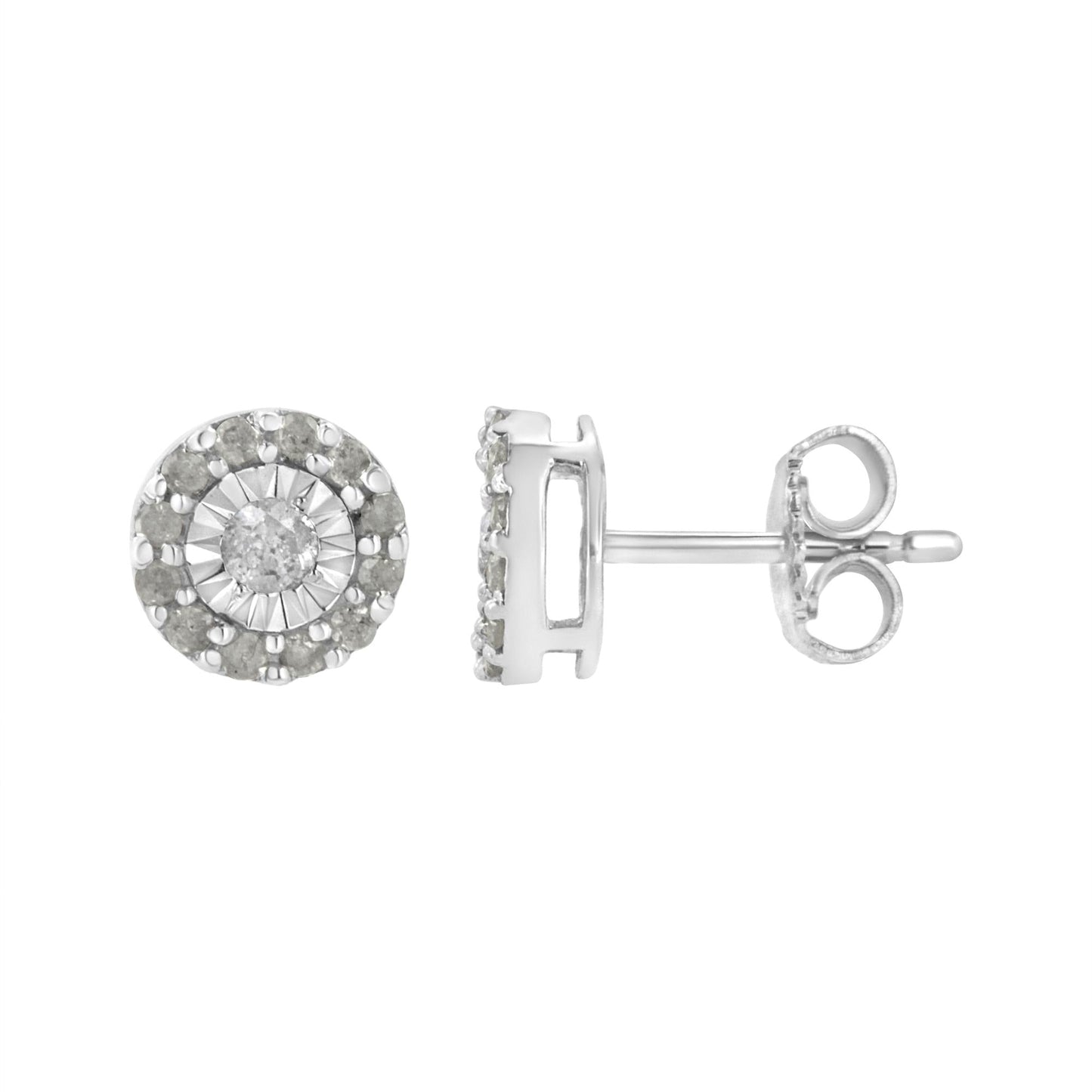 .925 Sterling Silver 1/2 cttw Miracle-Set Round Diamond Halo Stud Earrings (I-J