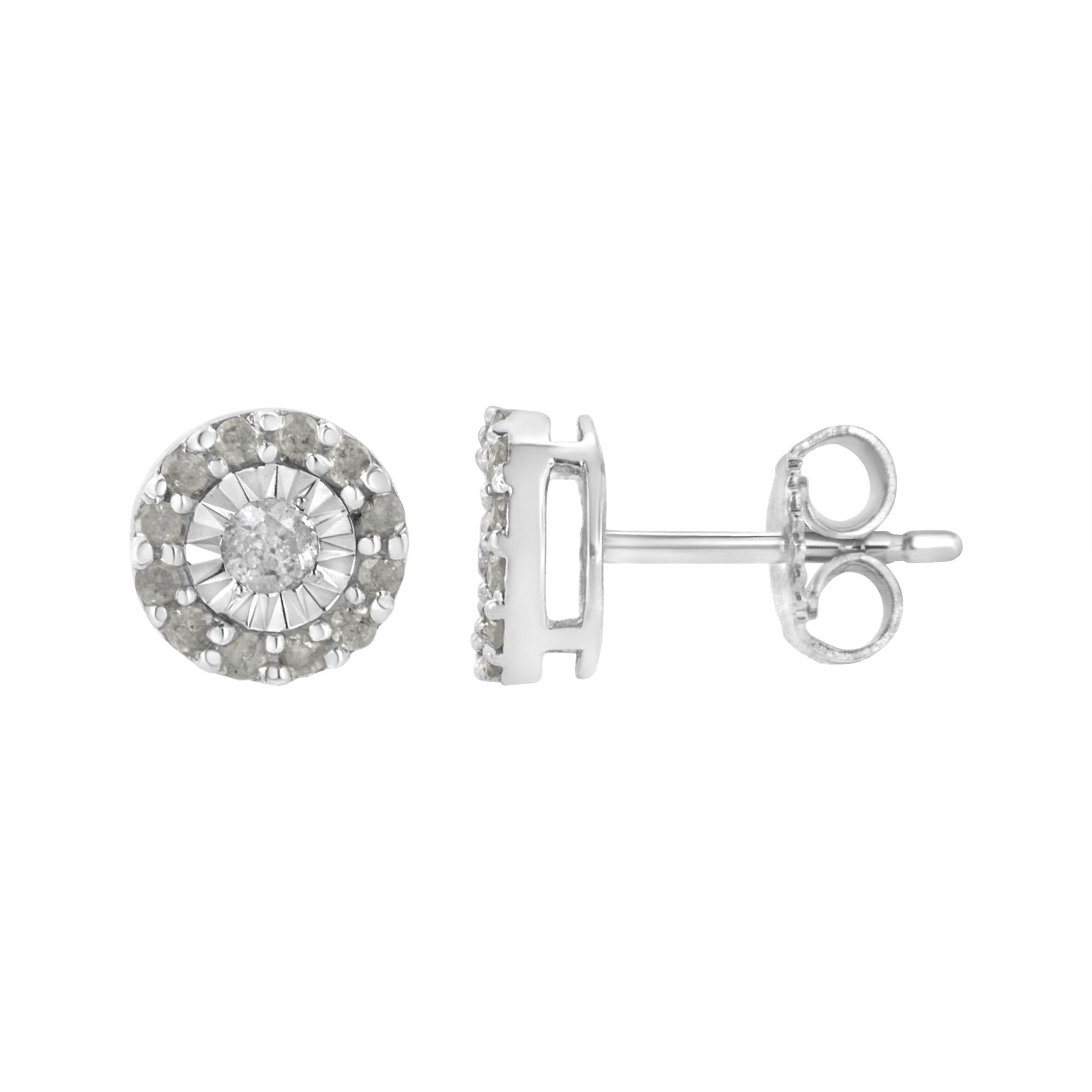 .925 Sterling Silver 1/2 cttw Miracle-Set Round Diamond Halo Stud Earrings (I-J