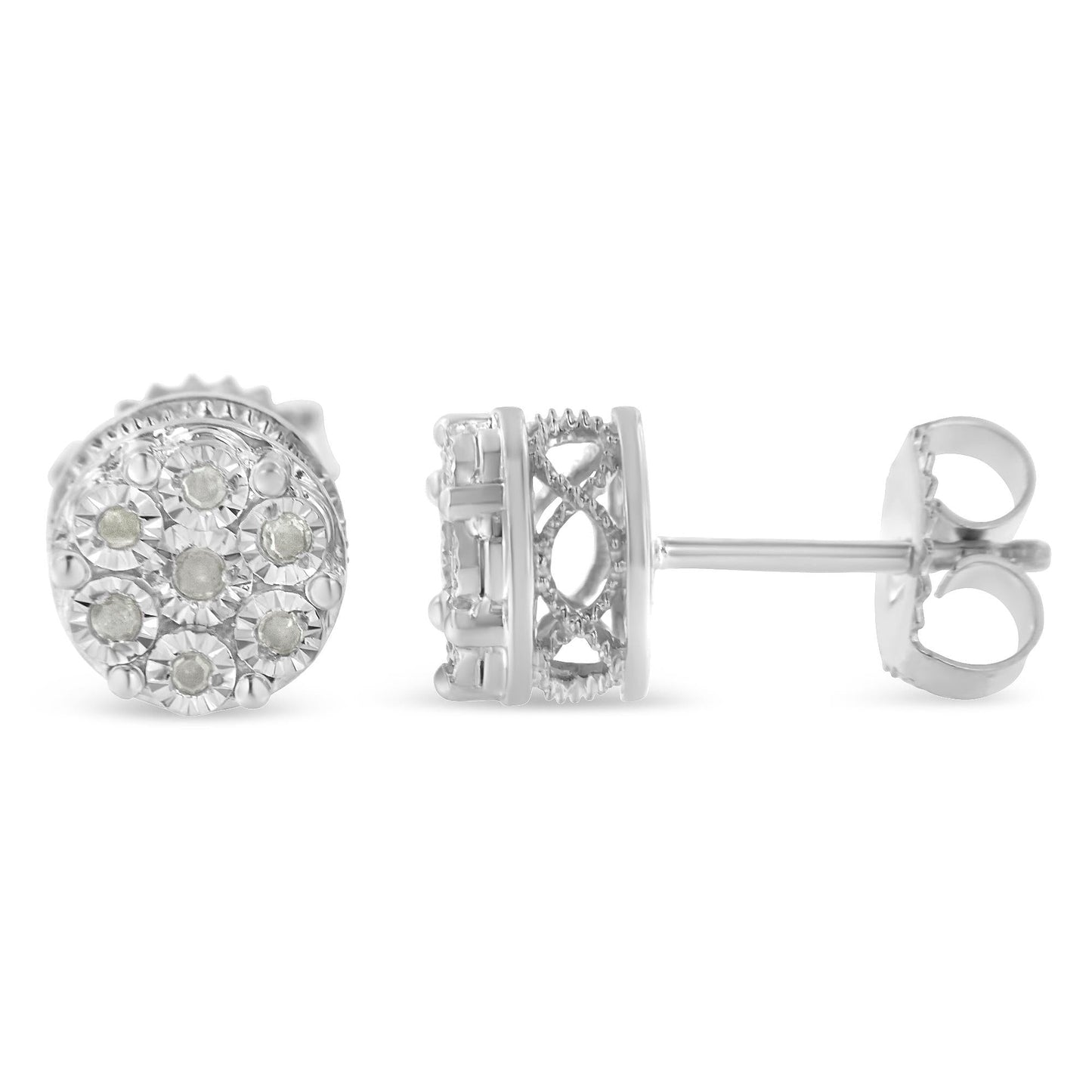 Sterling Silver Diamond Cluster Stud Earrings (0.15 cttw I-J Color I3 Clarity)