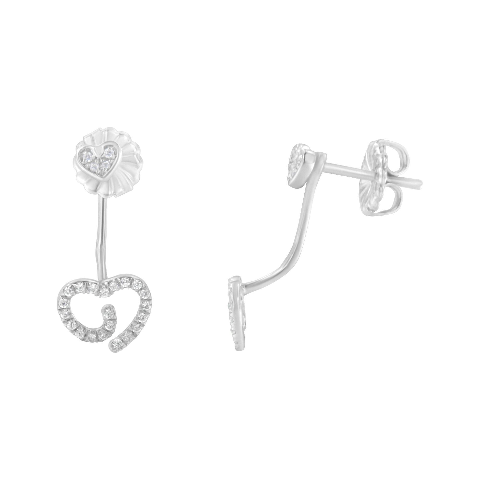 .925 Sterling Silver 1/4 Cttw Diamond Swirl Heart Front/Back Earrings (I-J