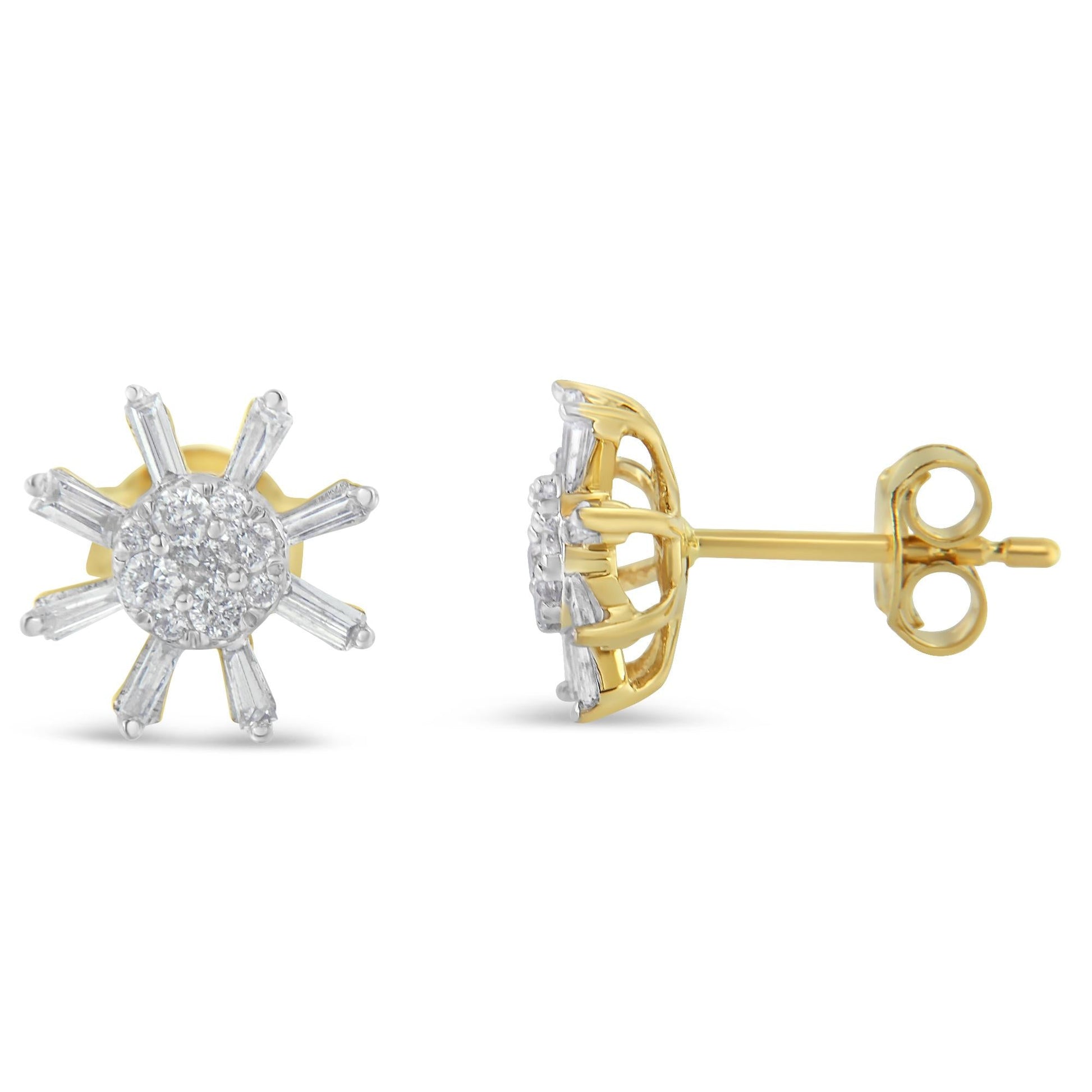 10k Yellow Gold Round and Baguette Diamond Stud Earring (0.50 cttw H-I Color