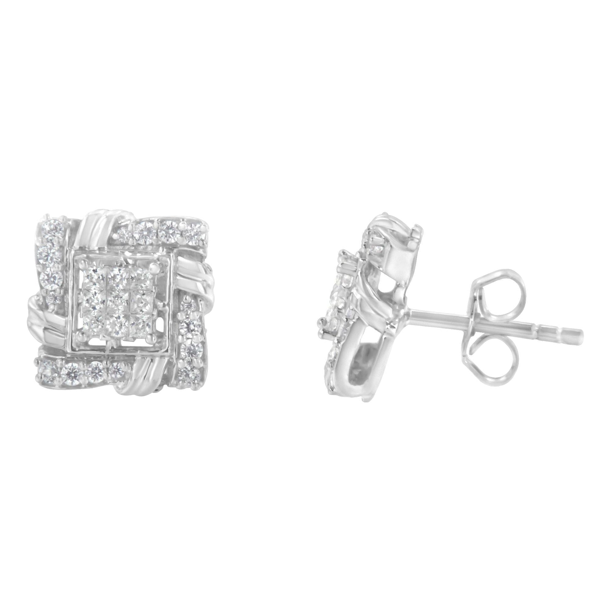 .925 Sterling Silver 1/2 Cttw Round-Cut Diamond Stud Earrings (I-J Color I1-I2