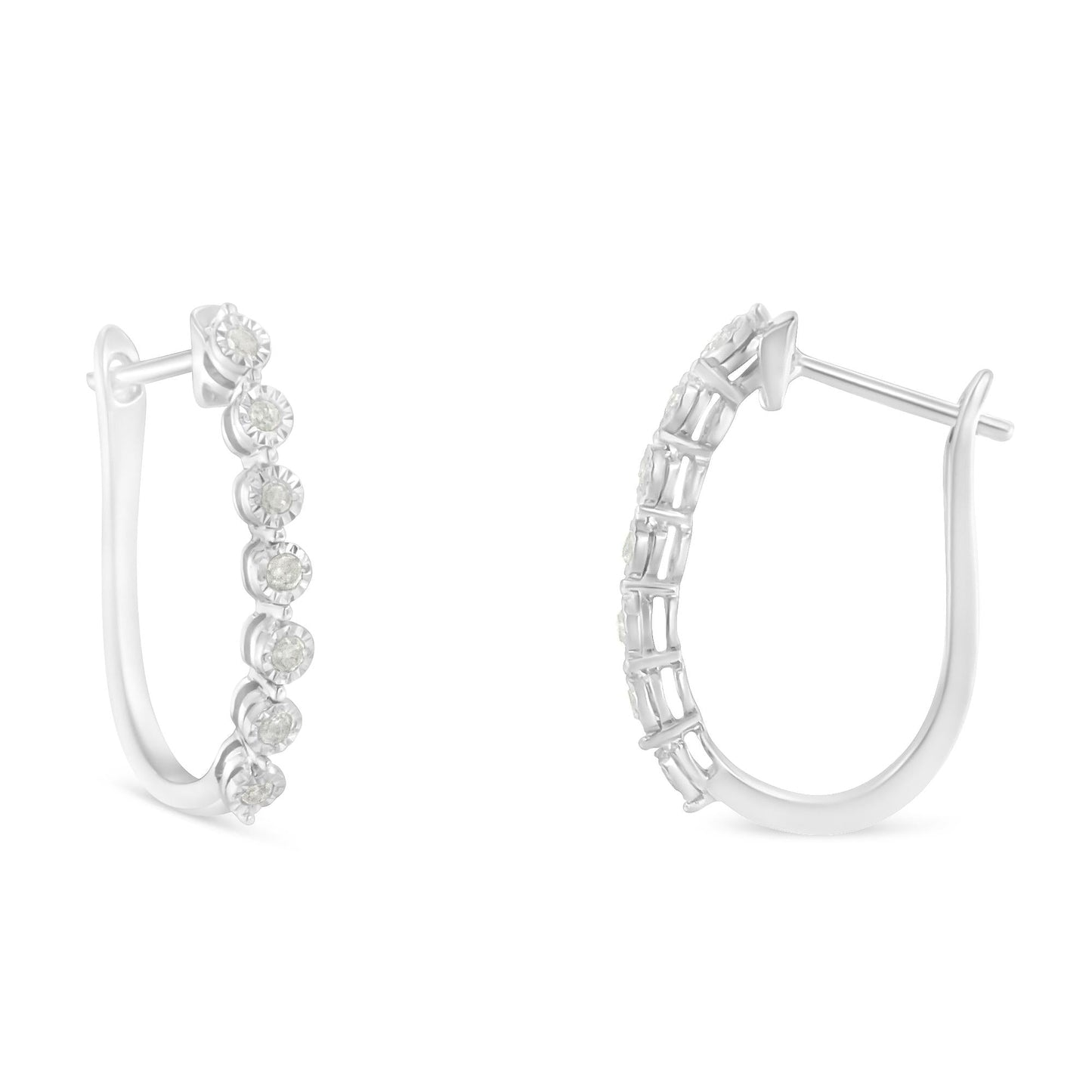 .925 Sterling Silver 1/2 cttw Miracle-Set Diamond 7 Stone Hoop Earrings (I-J