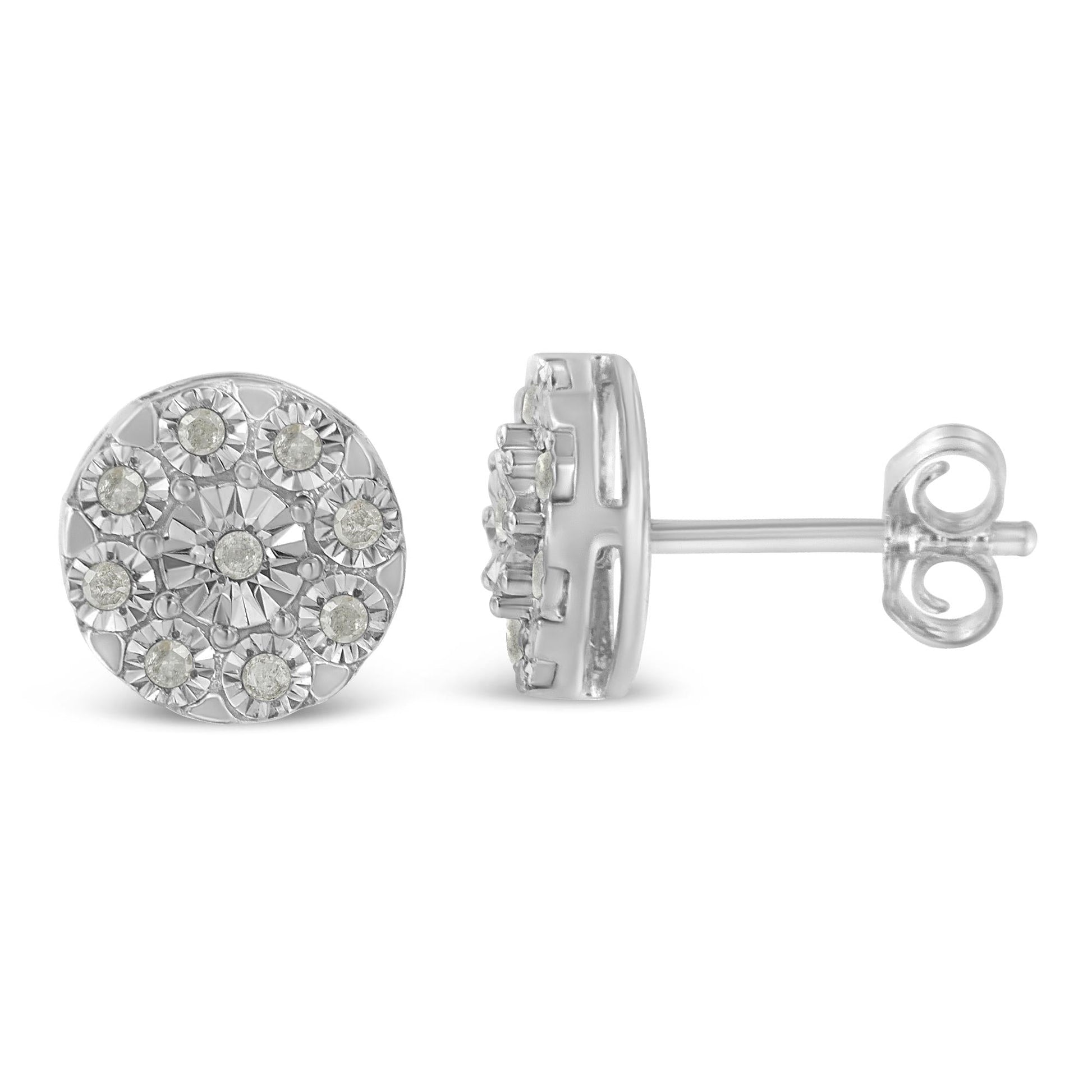 .925 Sterling Silver 1/5 Cttw Diamond Miracle-Set Floral Cluster Push Back Stud