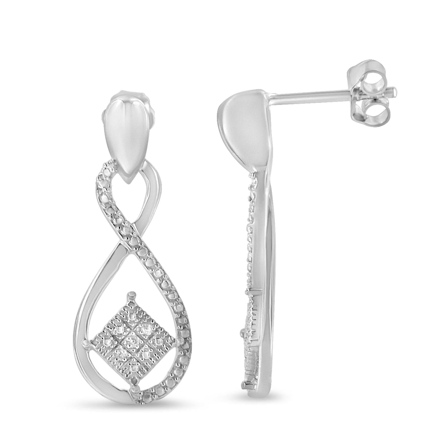 .925 Sterling Silver Round-Cut Diamond Accent Tilted Square and Infinity Drop