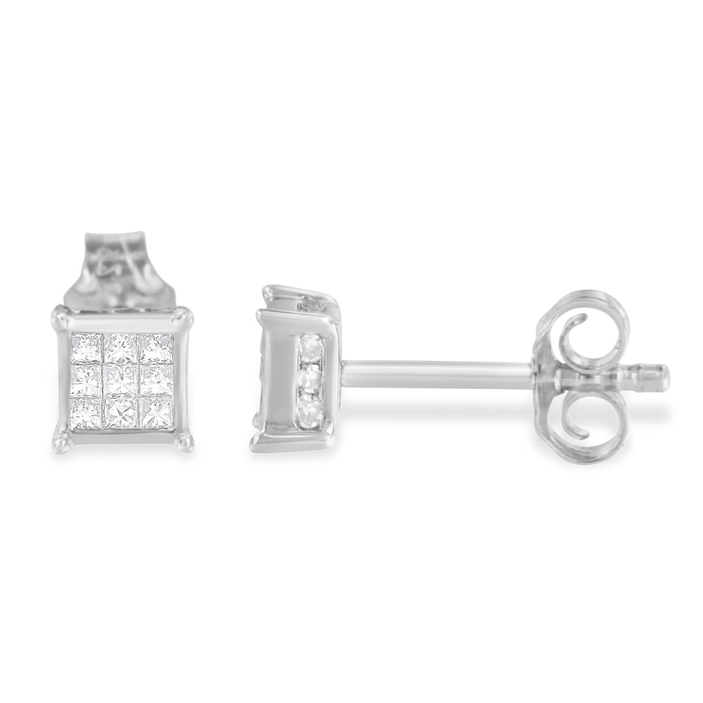 Sterling Silver Princess Cut Diamond Square Stud Earrings (.3 cttw H-I Color