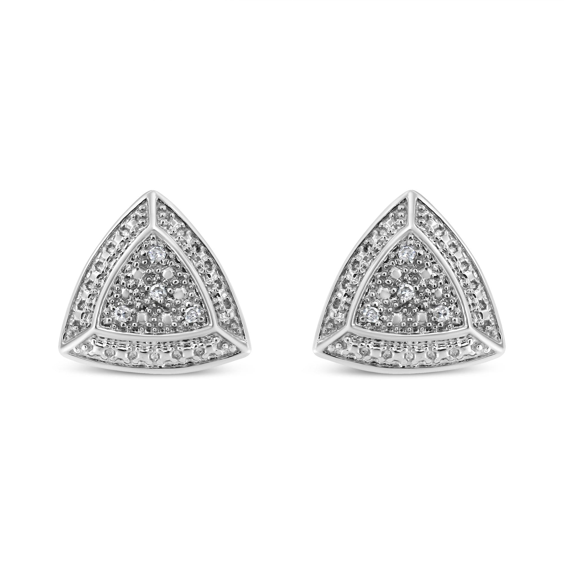 .925 Sterling Silver Diamond-Accented Trillion Shaped 4-Stone Halo-Style Stud