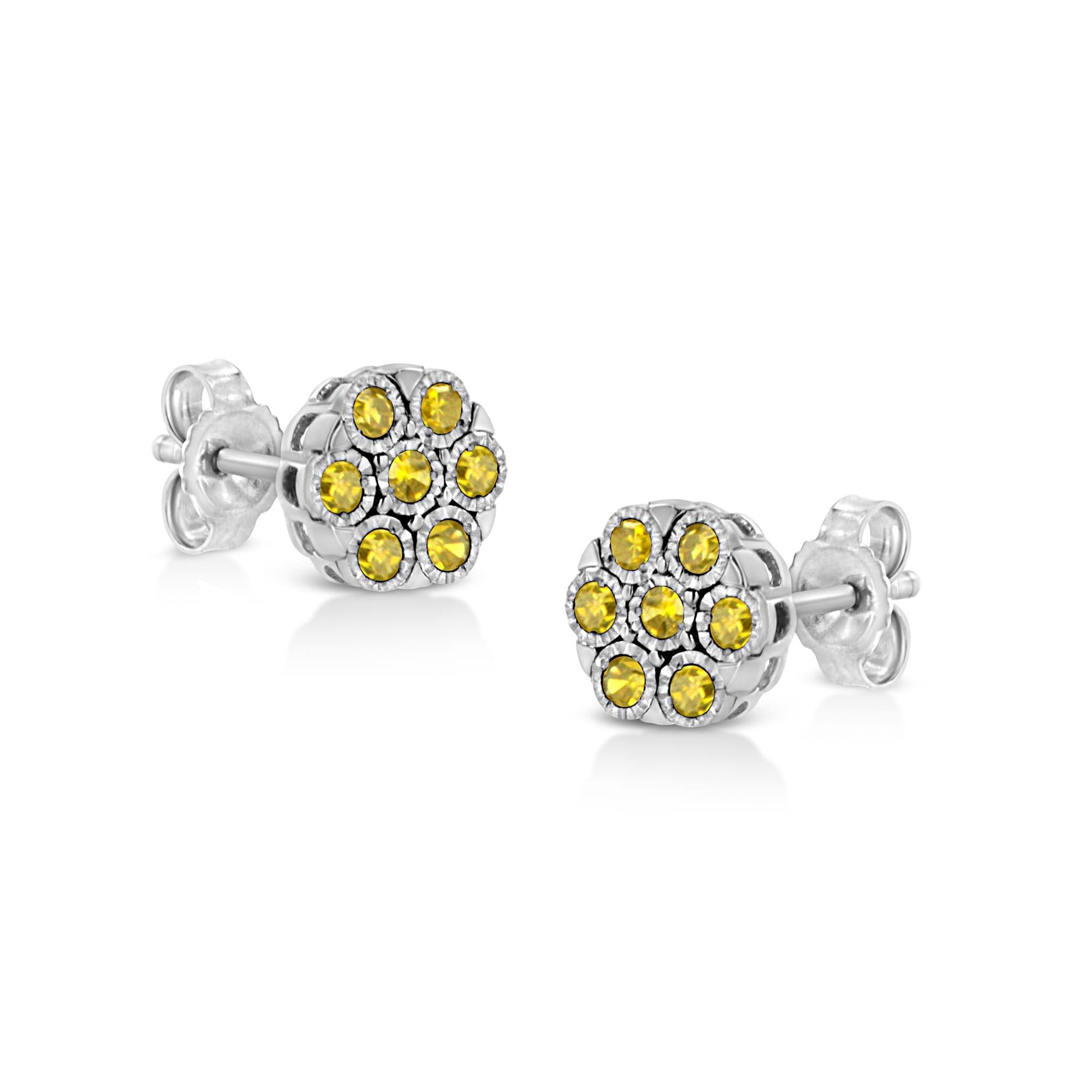 Sterling Silver Rose-Cut Diamond Floral Cluster Stud Earring (0.25 cttw I-J