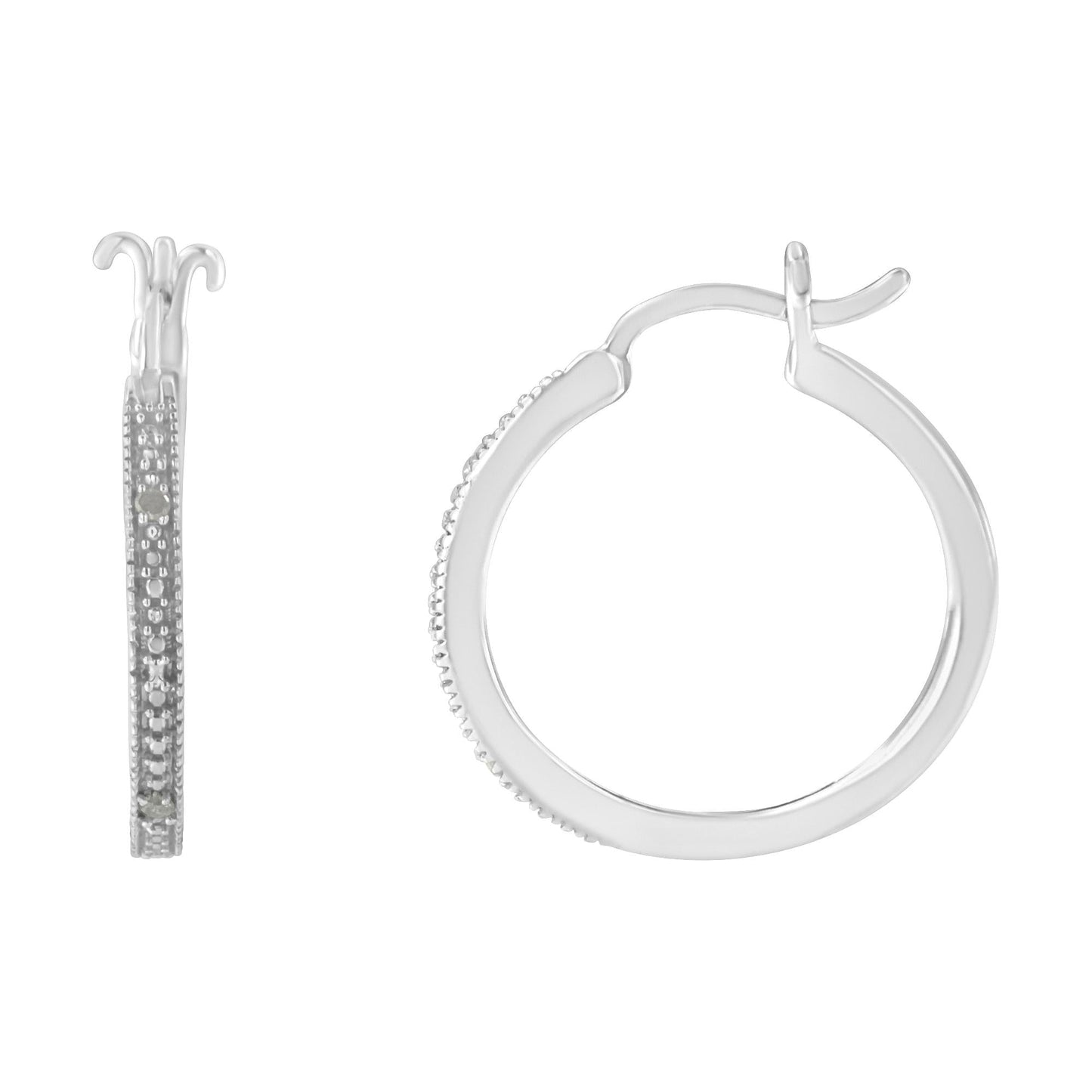 .925 Sterling Silver Miracle-Set Diamond Pave Style Hoop Earrings (I-J Color I3