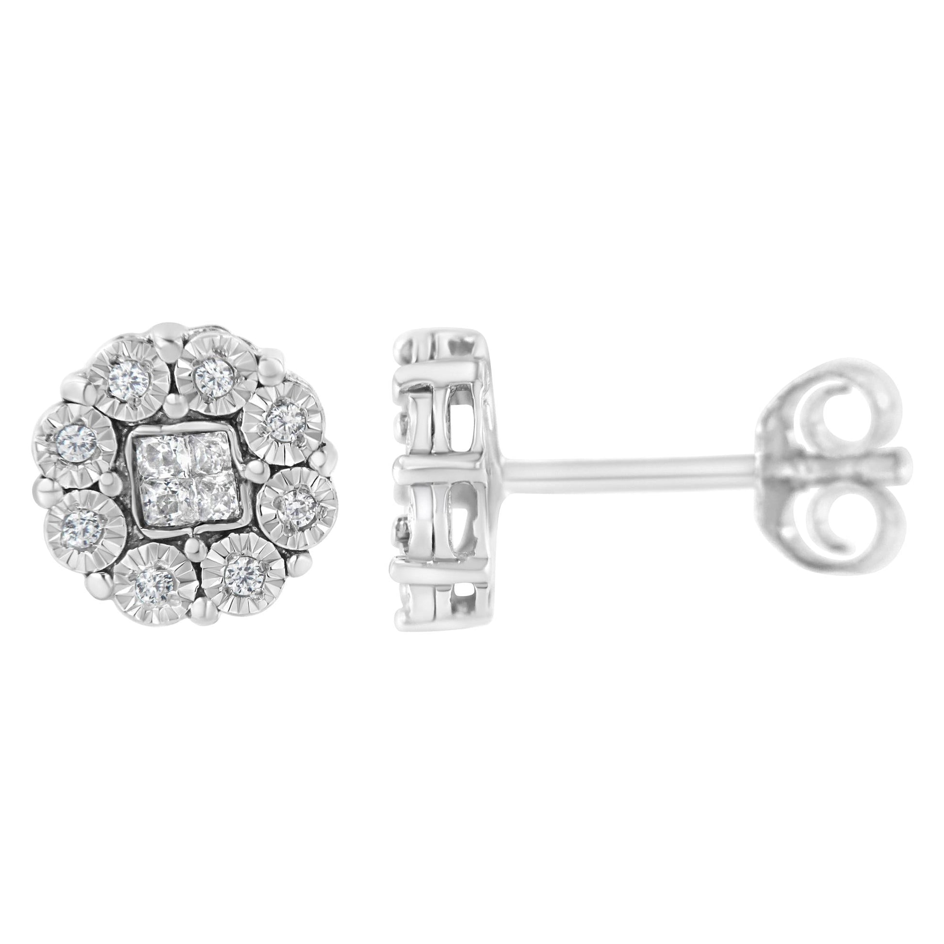 10KT White Gold 1/4ct Diamond Floral Cluster Stud Earring (I-J I1-I2)