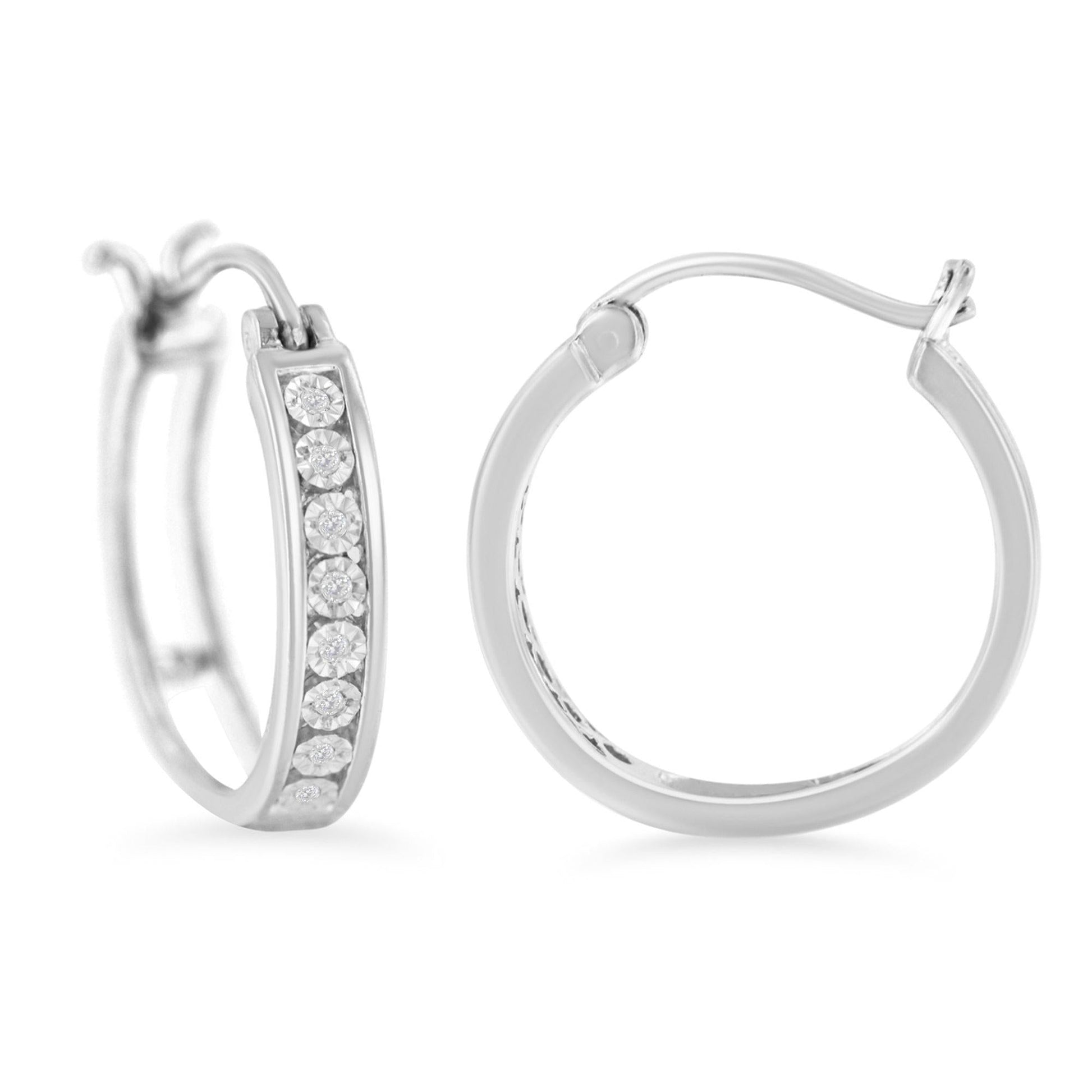 .925 Sterling-Silver Diamond Accent Channel Set Style Hoop Earring (I-J Color