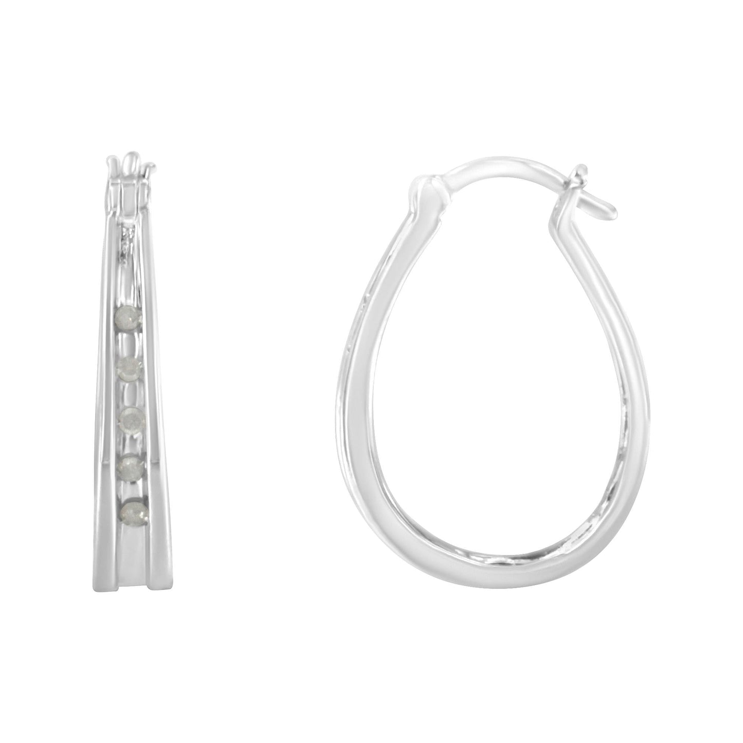 .925 Sterling Silver 1/10 Cttw Diamond Hoop Earrings (I-J Color I3 Clarity)