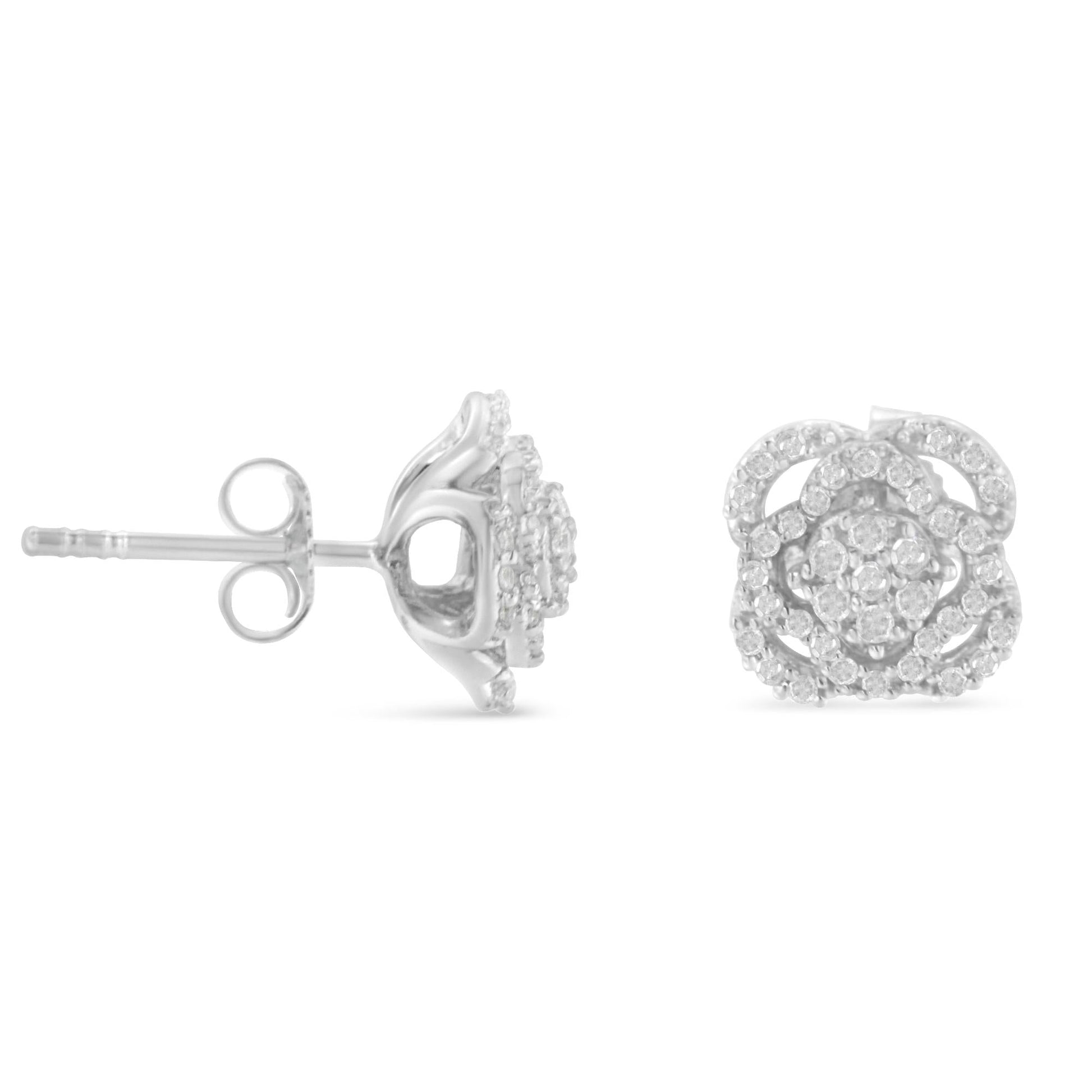 .925 Sterling Silver 1/2 cttw Round-cut Diamond Floral Cluster and Halo Stud