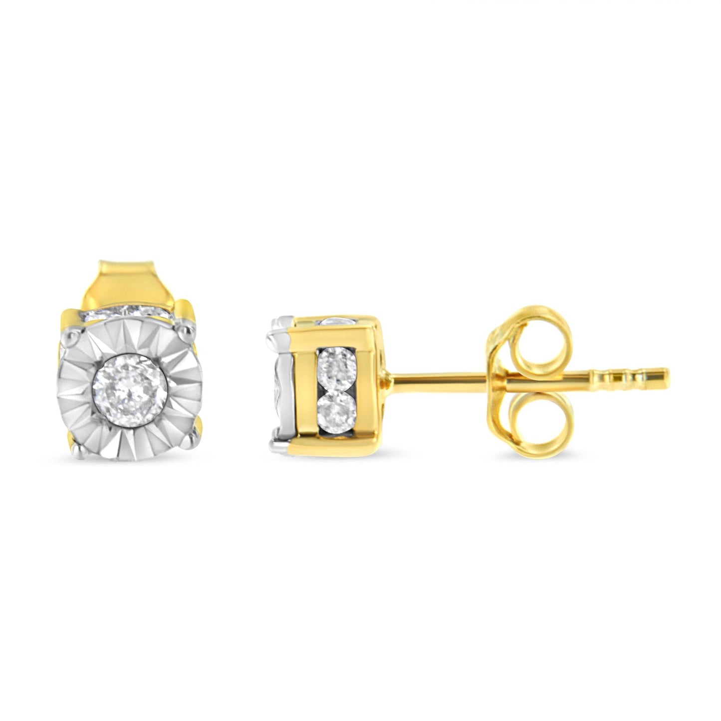 10K Yellow Gold Plated Sterling Silver 1/2 Cttw Miracle Set Diamond Stud