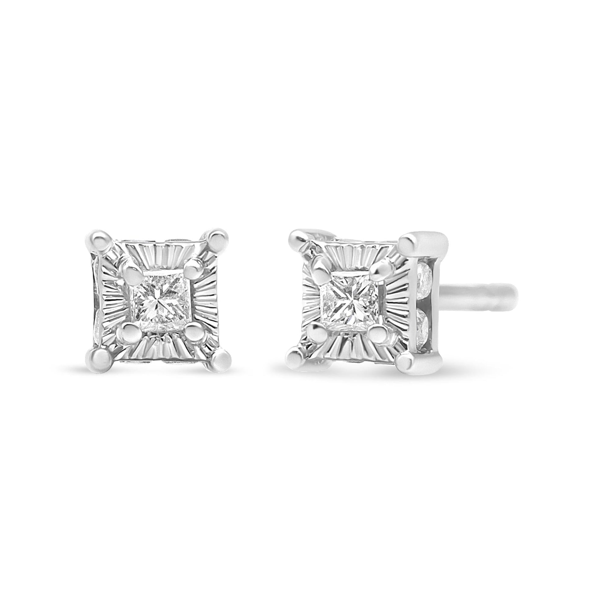 .925 Sterling Silver 1/4 Cttw Miracle Set Princess-Cut Diamond Solitaire Stud