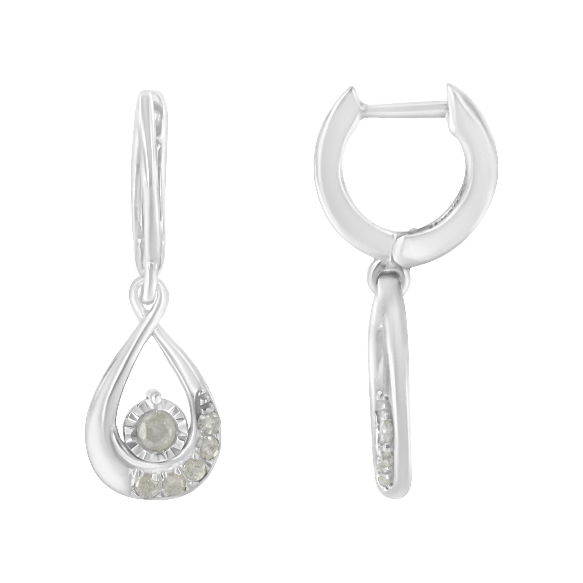 .925 Sterling-Silver 1/5 cttw Miracle-Set Round Diamond Drop and Dangle Hoop