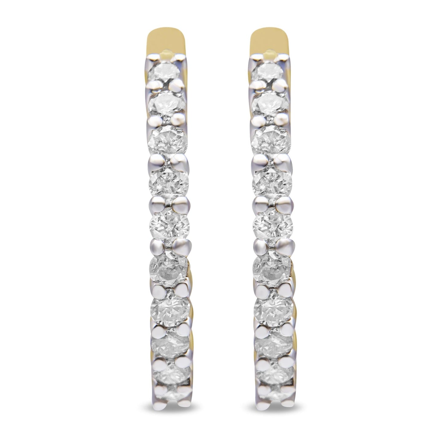 10K Yellow Gold 1/2 Cttw Prong Set Round-Cut Diamond Hoop Earrings (I-J Color