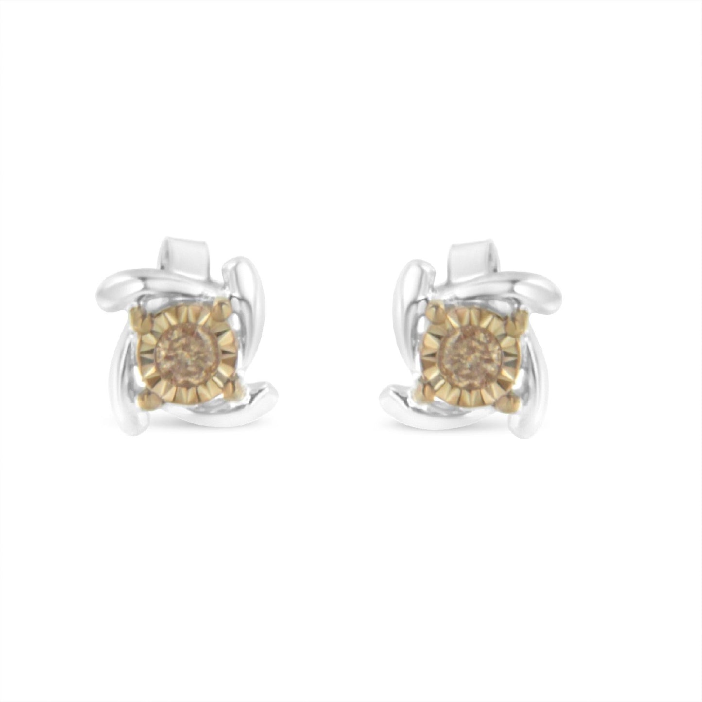 Two-Toned Sterling-Silver Diamond Stud Earring (0.10 cttw Champagne Color I2-I3