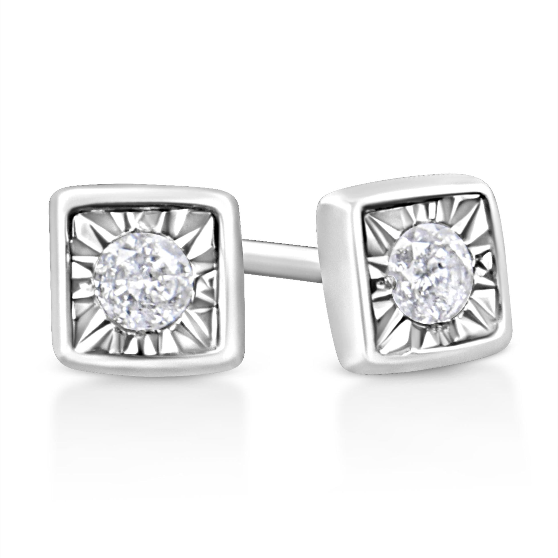 .925 Sterling Silver 1/10 Cttw Miracle-Set Diamond Stud Earrings (I-J Color