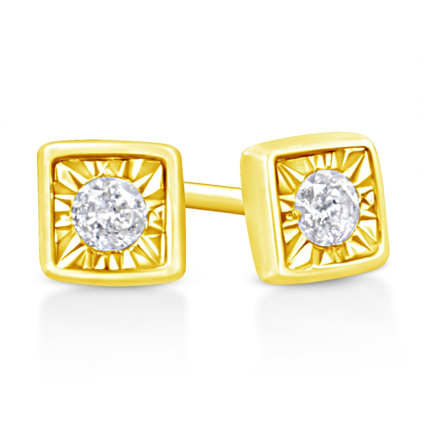 10K Yellow Gold Plated.925 Sterling Silver 1/10 Cttw Miracle-Set Diamond Stud