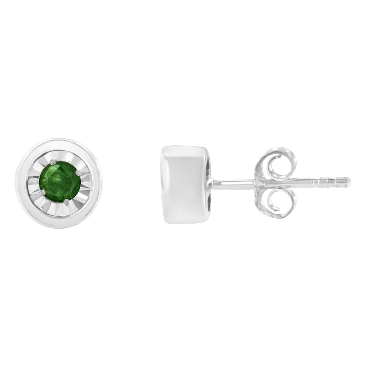 .925 Sterling Silver 0.15 Cttw Round Brilliant-Cut Green Diamond Miracle-Set