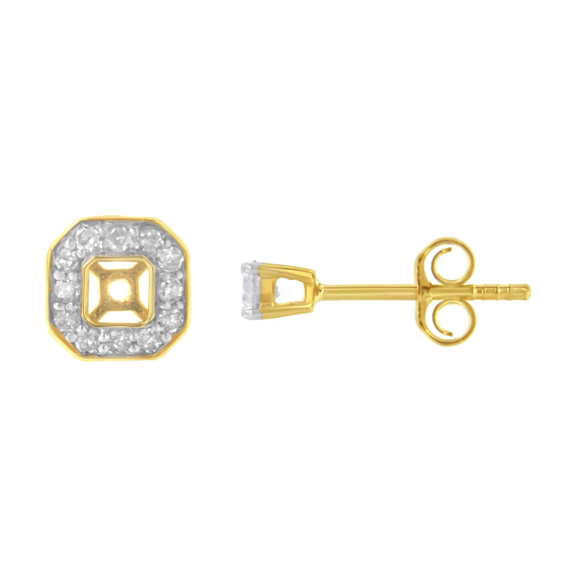 2 Micron 10KT Yellow Gold Plated Sterling Silver Diamond Square Stud Earrings