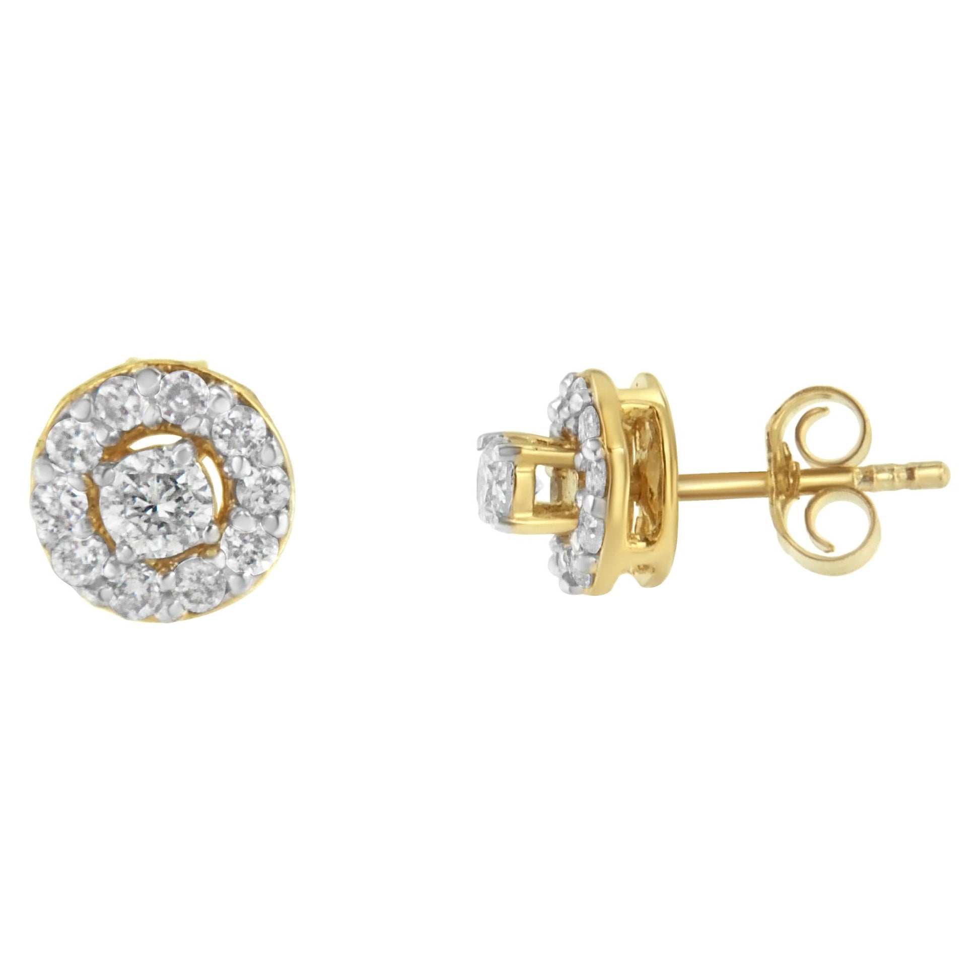 2 Micron Yellow Gold Plated Sterling Silver Diamond Stud Earring (1/2 cttw J-K