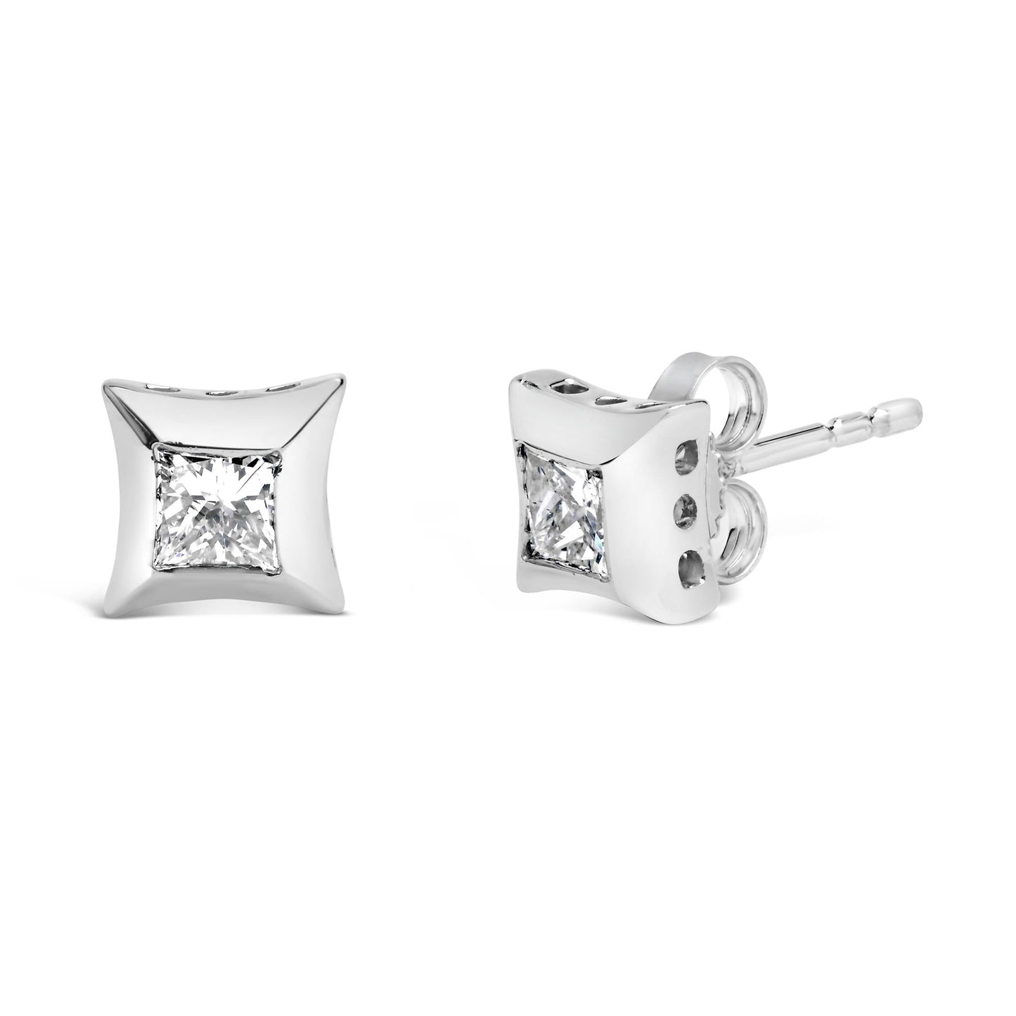 10K White Gold 1/2 Cttw Invisible Set Princess-Cut Diamond Stud Earrings (H-I