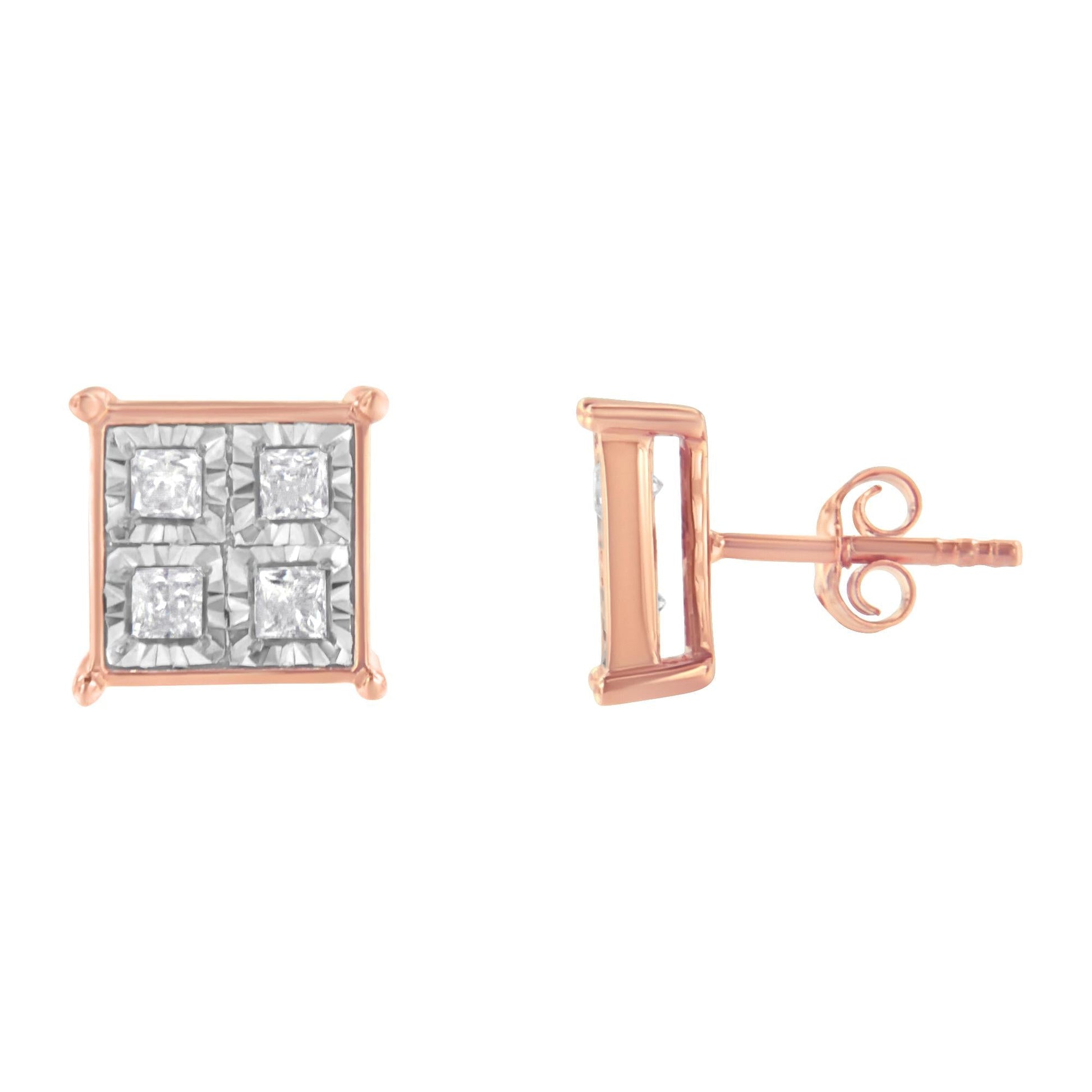 Rose Gold Plated Sterling Silver Diamond Composite Stud Earrings (3/4 cttw J-K