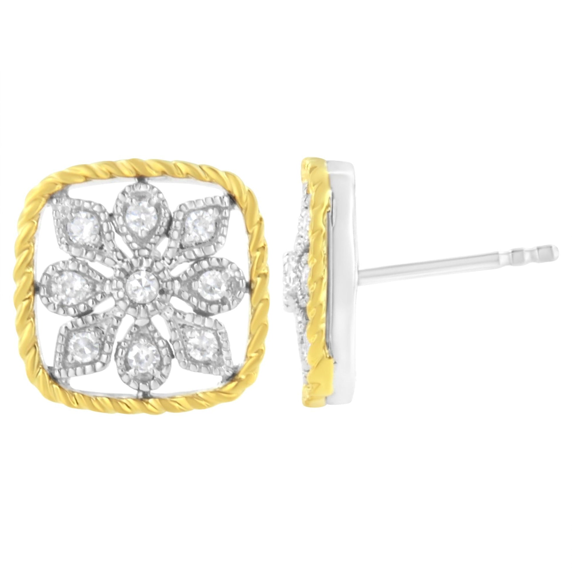 10K Yellow Gold Plated.925 Sterling Silver 1/4 cttw Diamond ’Flower