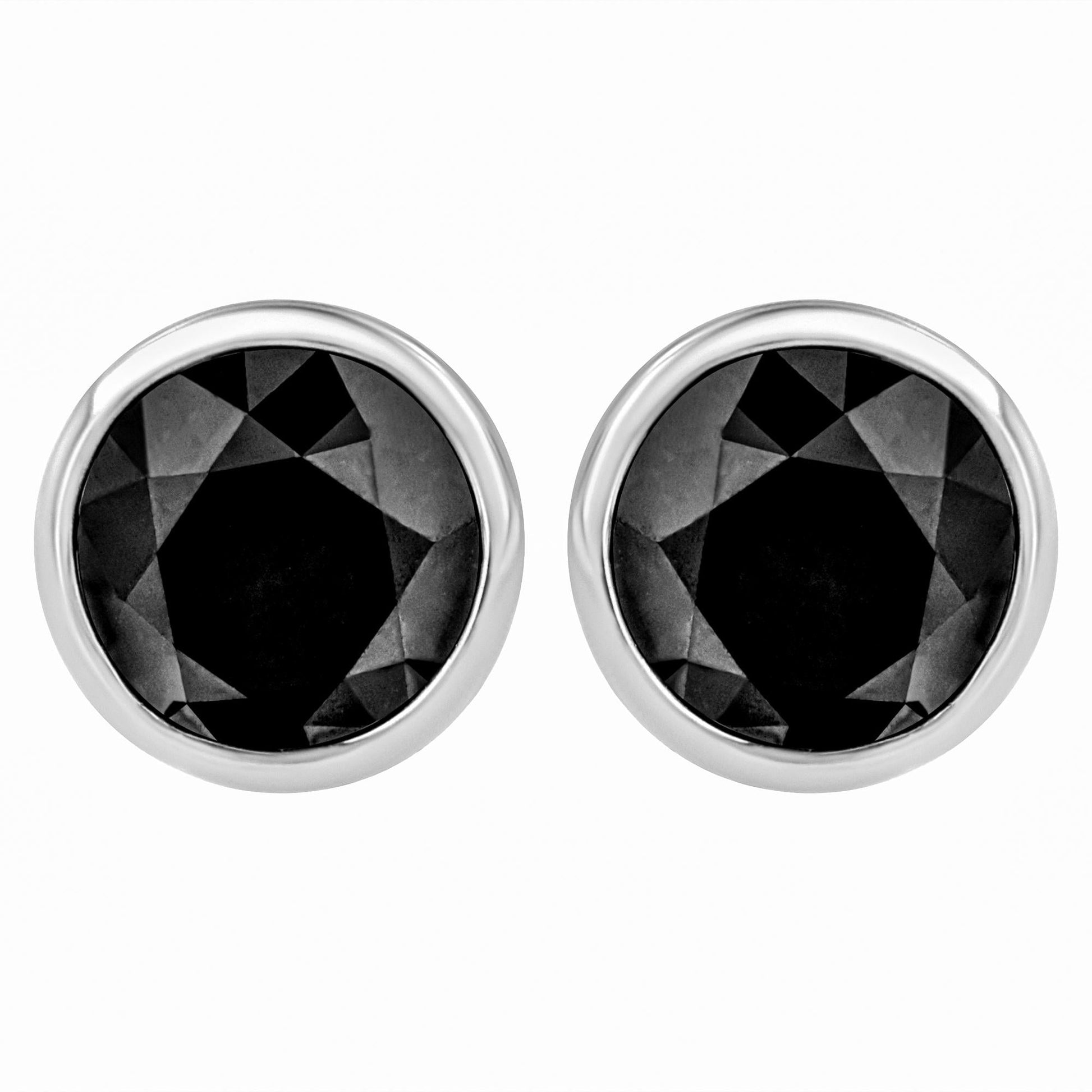 .925 Sterling Silver Round Brilliant-Cut Black Diamond Bezel-Set Stud Earrings