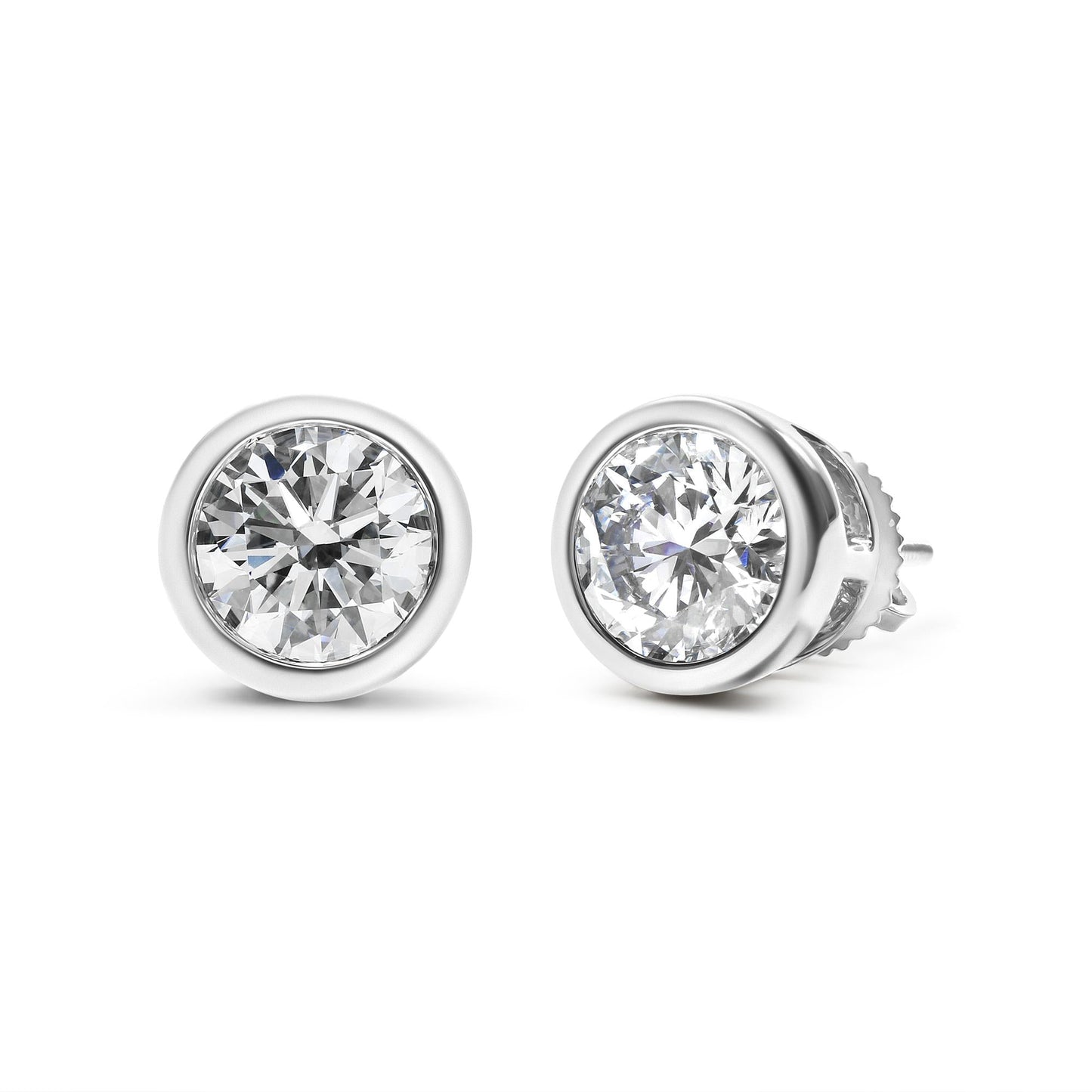 14K Gold Lab Grown Diamond Screw-Back Classic Bezel Solitaire Stud Earrings (G-H Color, VS2-SI1 Clarity)