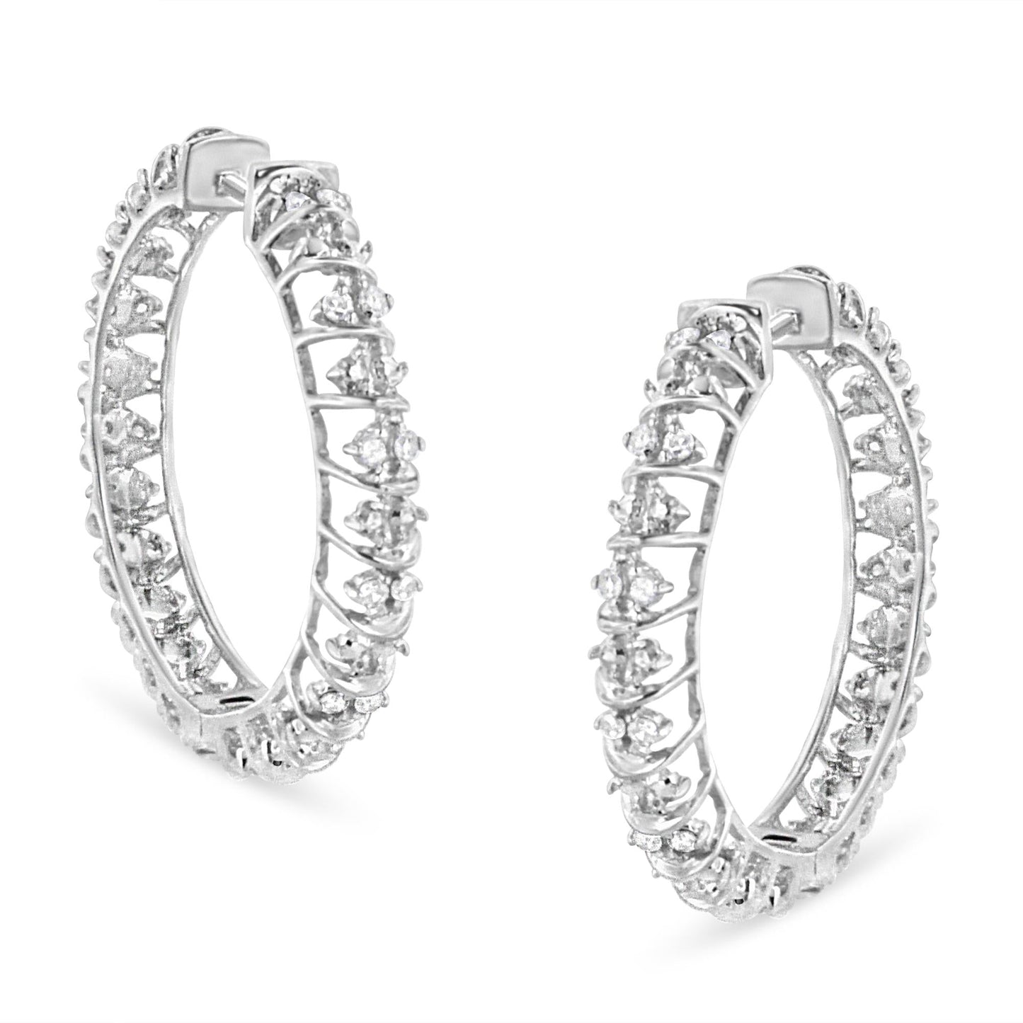 .925 Sterling Silver 1/2 Cttw Diamond Wire Cage Style Hoop Earring (I-J Color