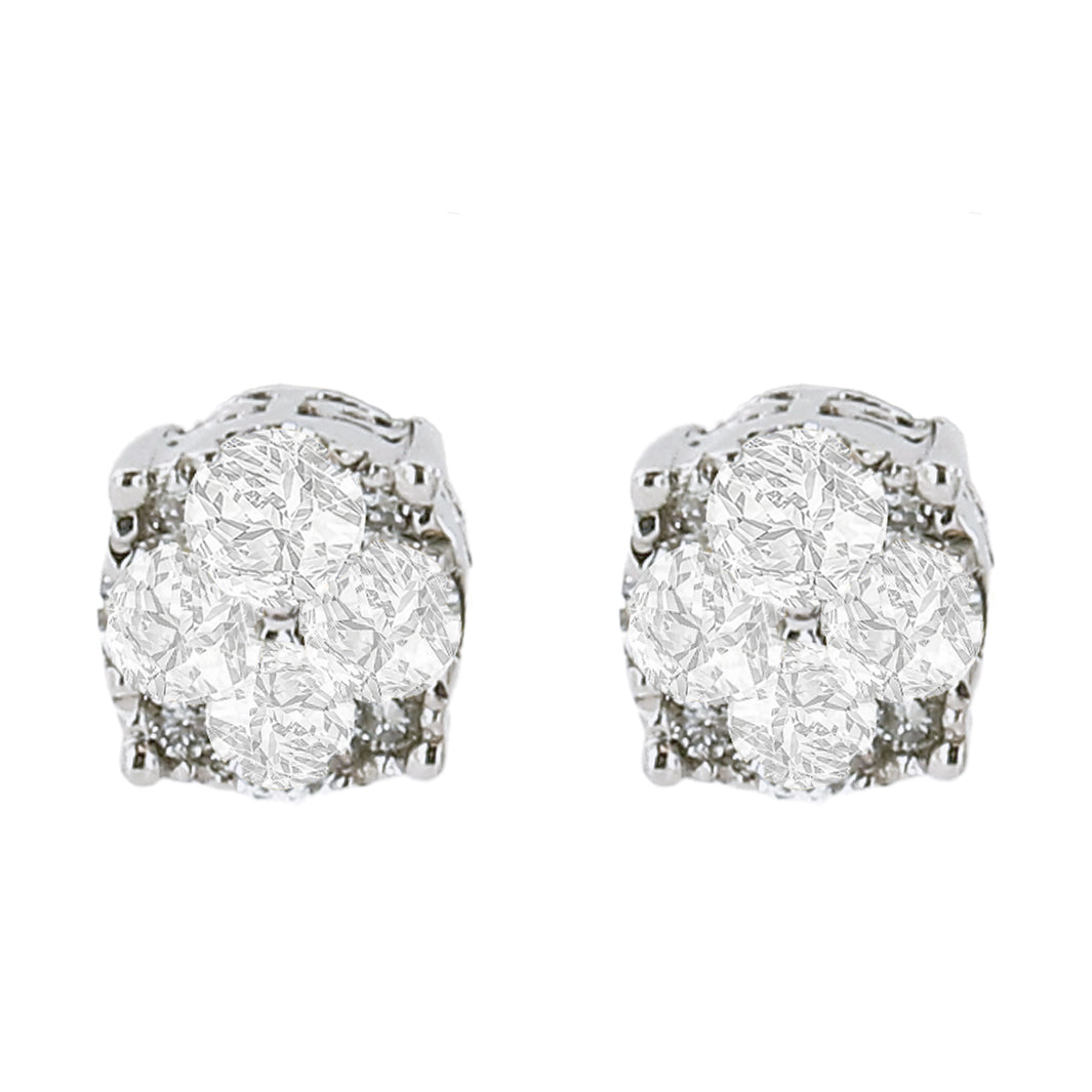 .925 Sterling Silver 1/2 cttw Prong Set Round-Cut Diamond Cluster Stud Earring