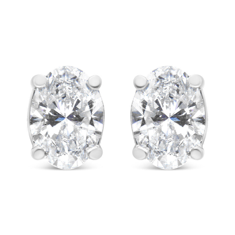 14K White Gold Lab Grown Oval Solitaire Diamond Stud Earrings (F-G Color