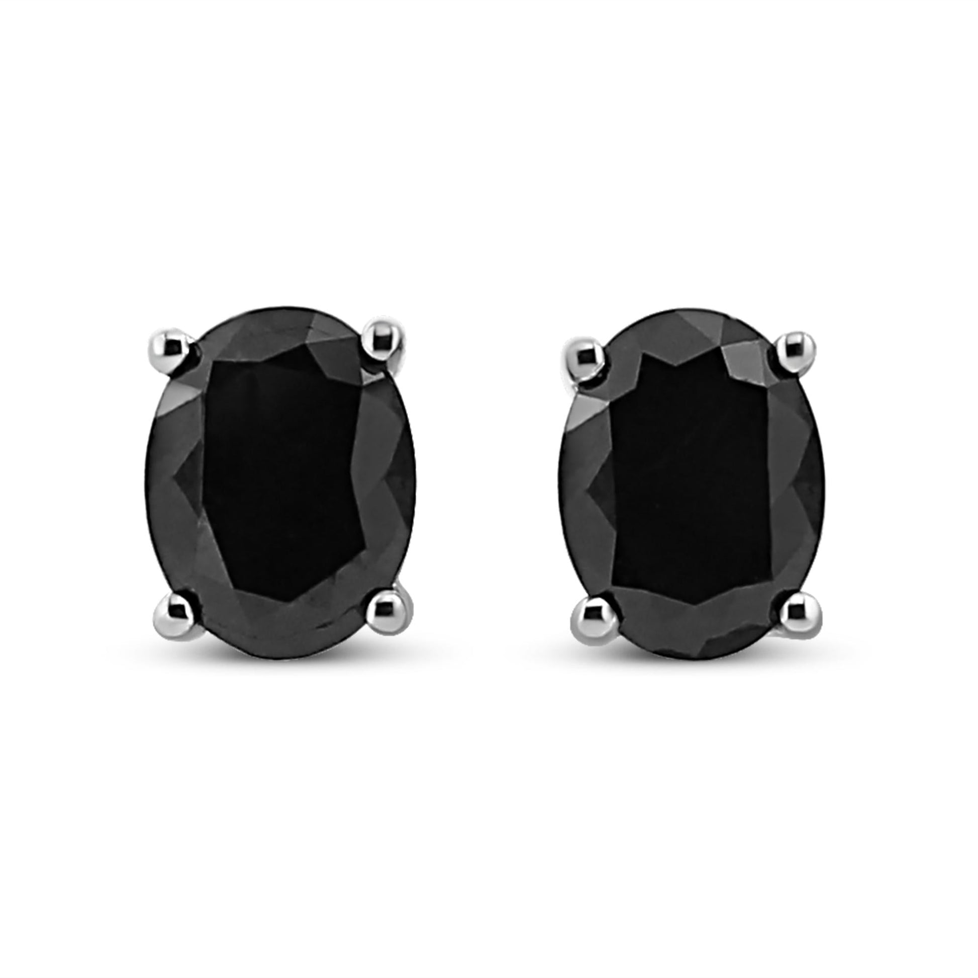 .925 Sterling Silver Prong Set Treated Black Oval Diamond Stud Earring (Black